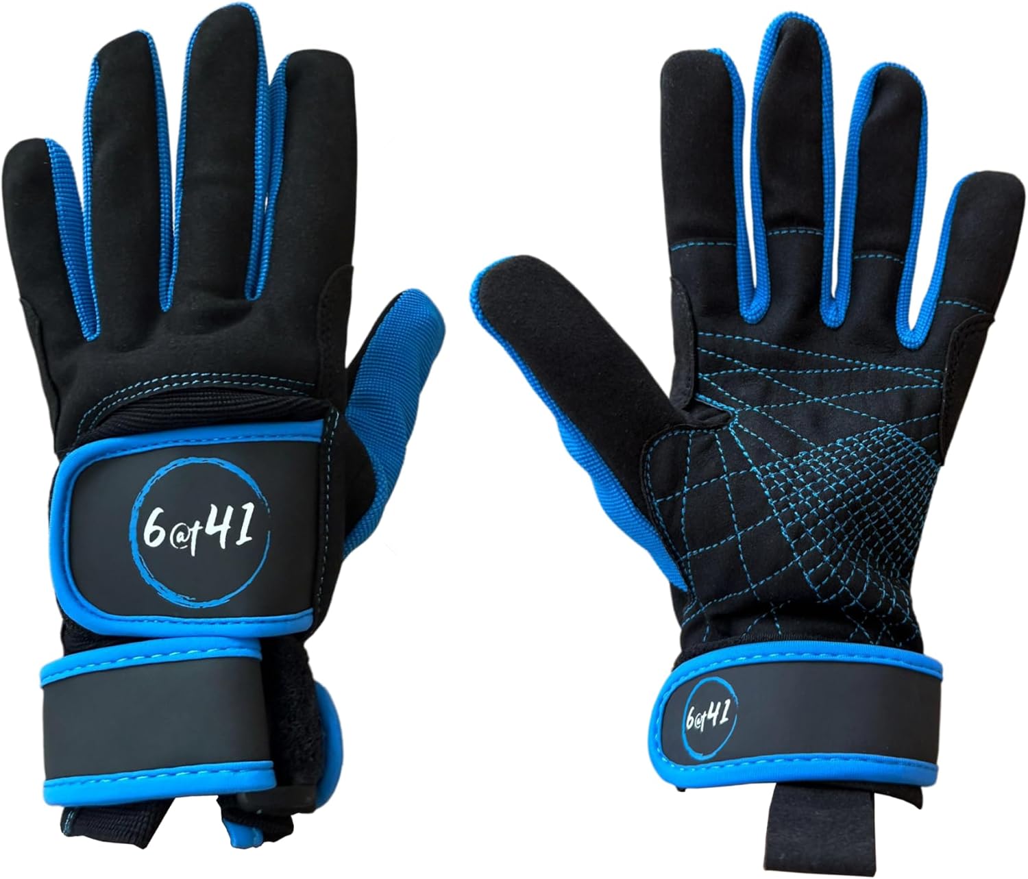 Water Ski Competition Gloves, Black and Blue, Breathable Mesh, Training Exercise Gloves with Wrist Support, Premium Competition Gloves.