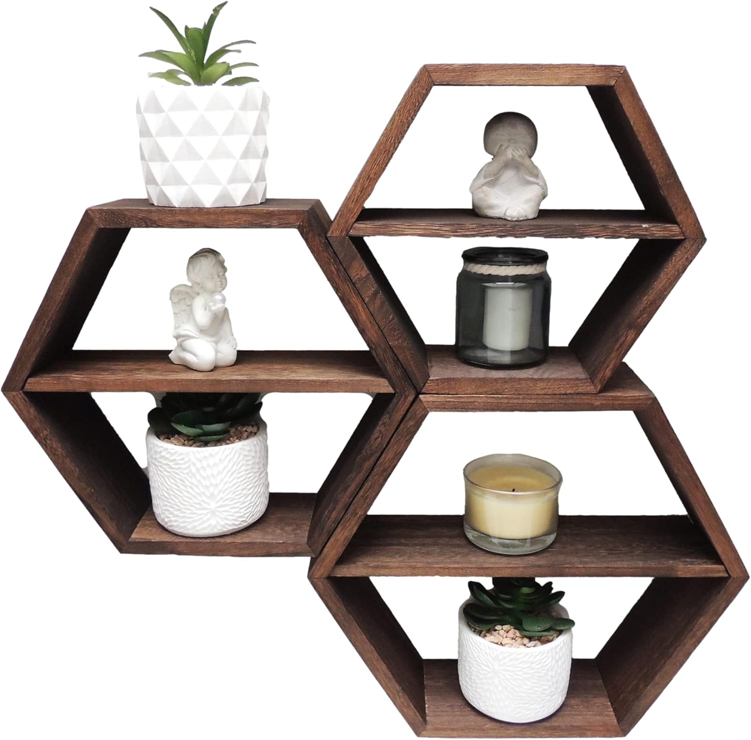 Rustic Wall Mounted Hexagonal Floating Shelves Set of 3