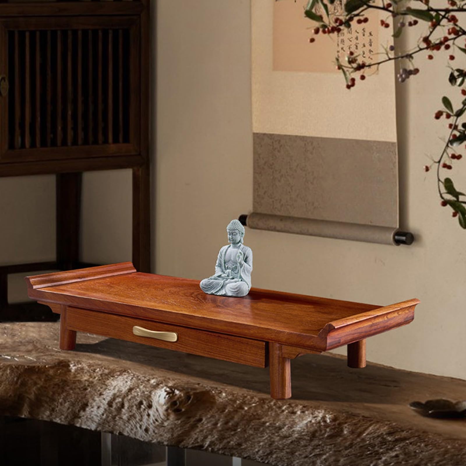 JNTFNE Rosewood Altar Table for Home Shrine, Modern Chinese Buddhist Prayer with Drawer, Sturdy Wood Meditation Living Room & Entryway Decor(Rosewood,68cm/26.7in)