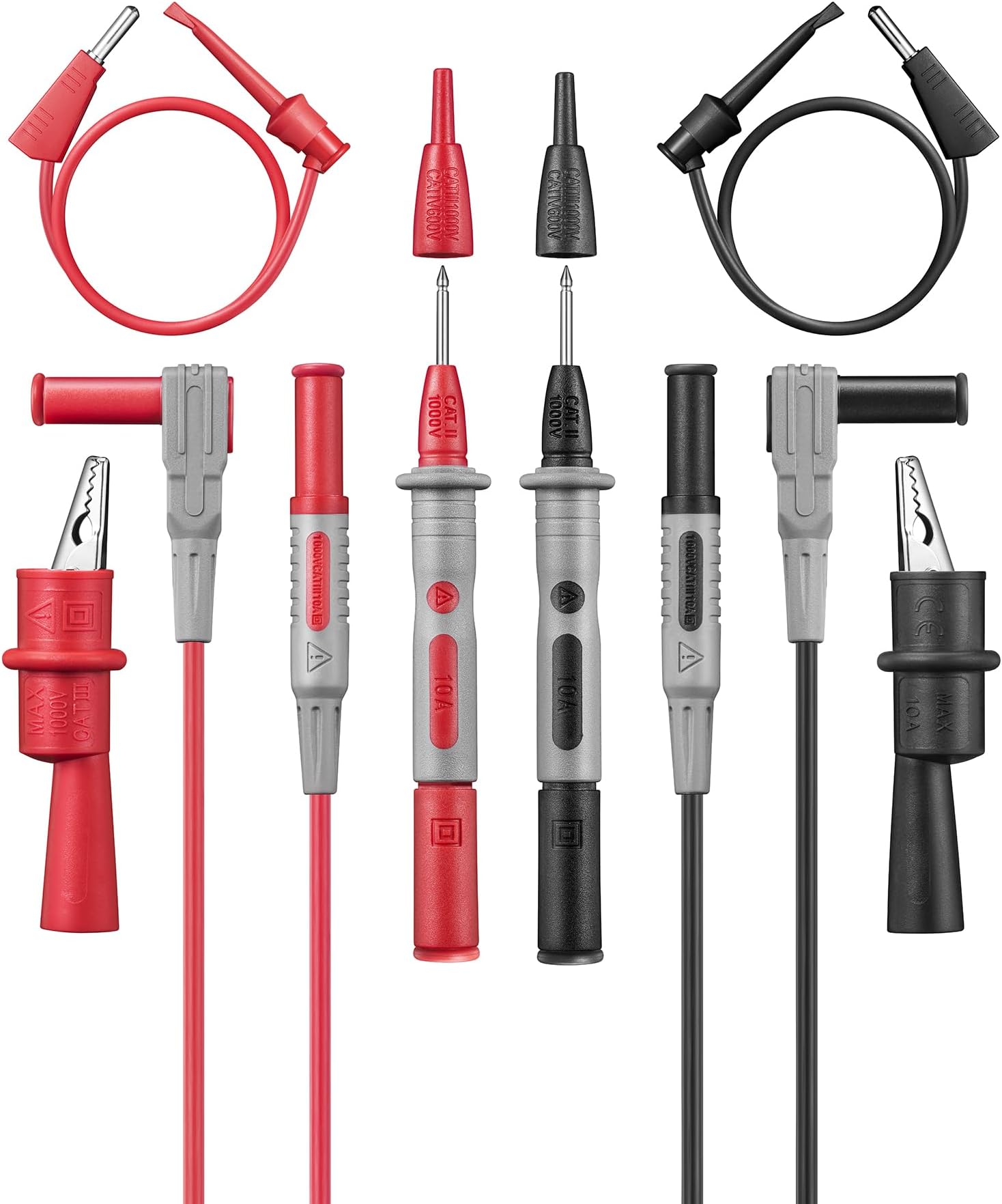AstroAI Multimeter Electronic Test Leads Kit with Alligator Clips and Plunger Mini Hooks, Probes Upgraded To CAT IV