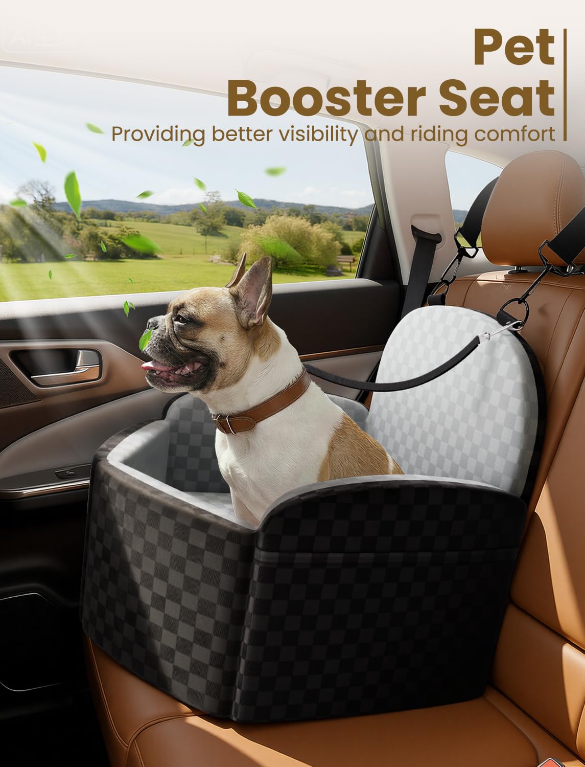 Dog Car Seat for Small/Medium Dogs Up to 35 lbs, Elevated Memory Foam Dog Booster Seat with 2 Safety Belts, Travel Safety Pet Car Seat with Detachable Washable Cover and Storage Pockets (Black/Grey) - image 4