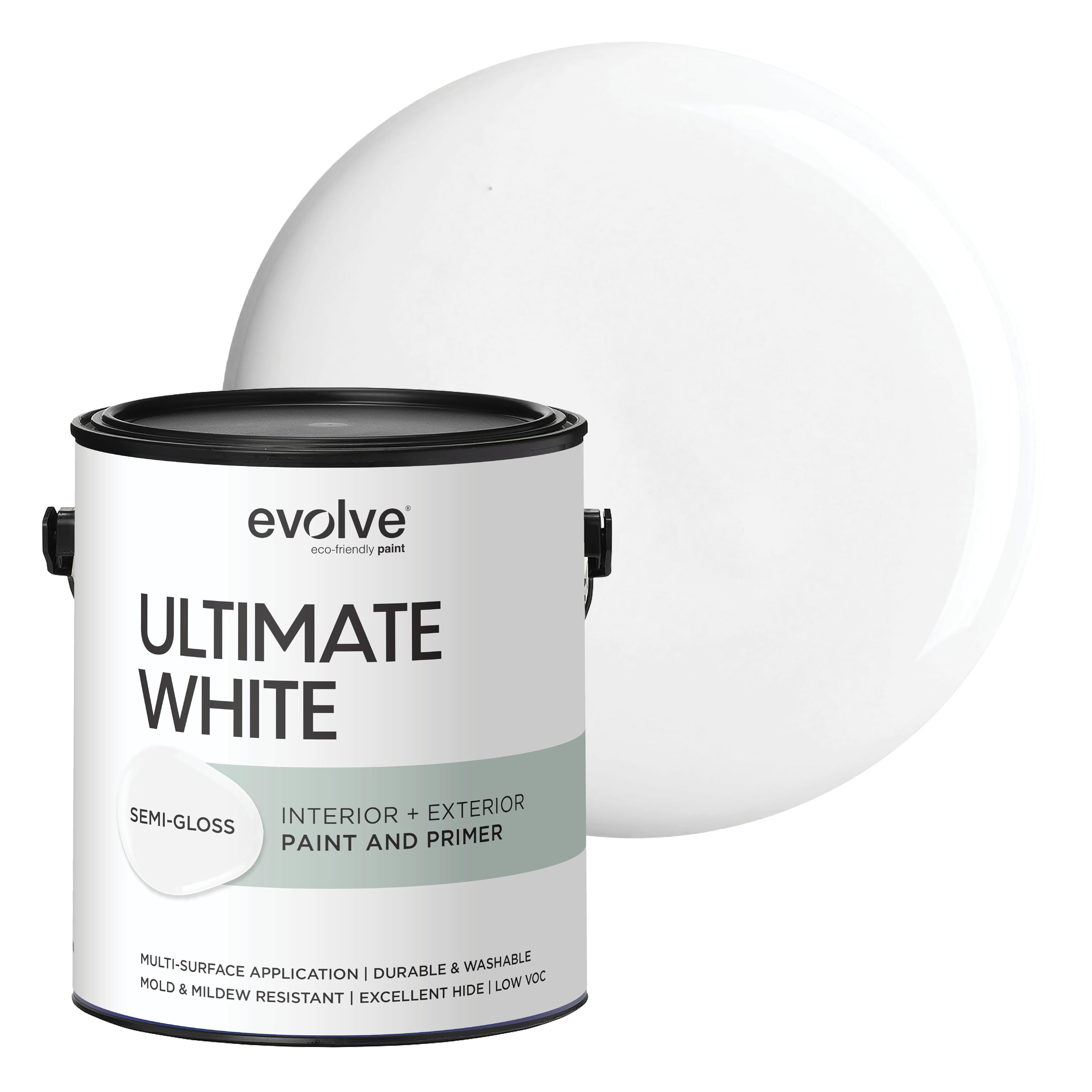 Ultimate White Paint & Primer in One, Semi-Gloss White, 1 Gallon – Interior & Exterior, One-Coat Coverage, Excellent Hide, Low Odor, Low VOC, Washable Paint for Walls, Ceilings & Trim
