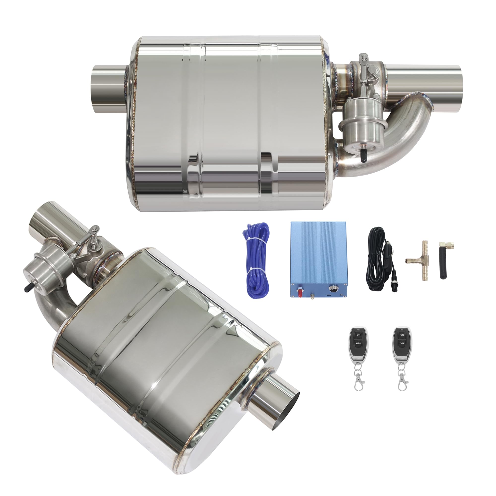 Valved Muffler Kit, Perfommance Exhaust Muffler Normally Closed Vacuum Valve Cutout Single Inlet Single Outlet Remote Control (76mm/3in muffler kit)