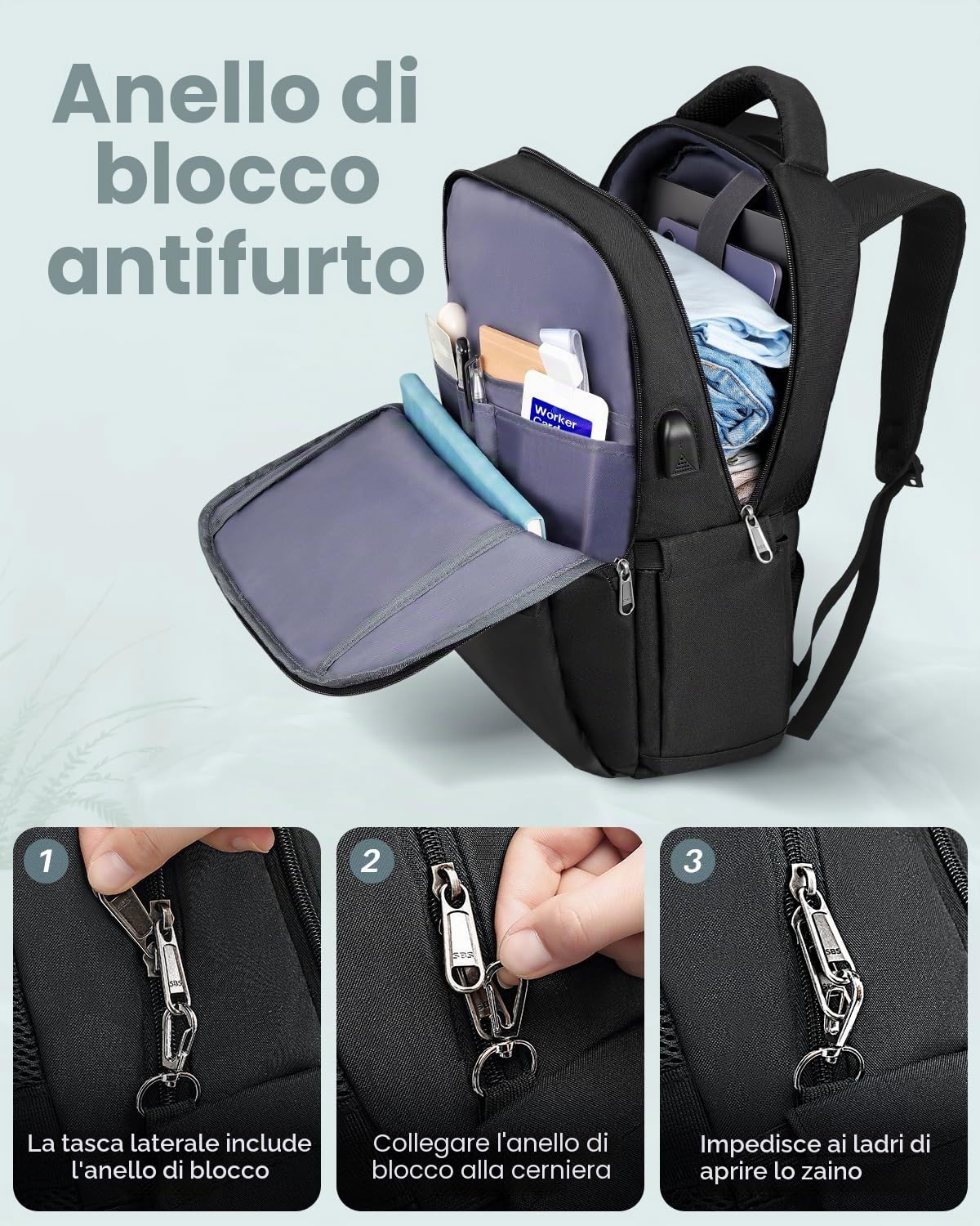 Besttravel Zaino Porta PC 15.6 Pollici Impermeabile Antifurto per Laptop Uomo Scuola Lavoro Viaggio