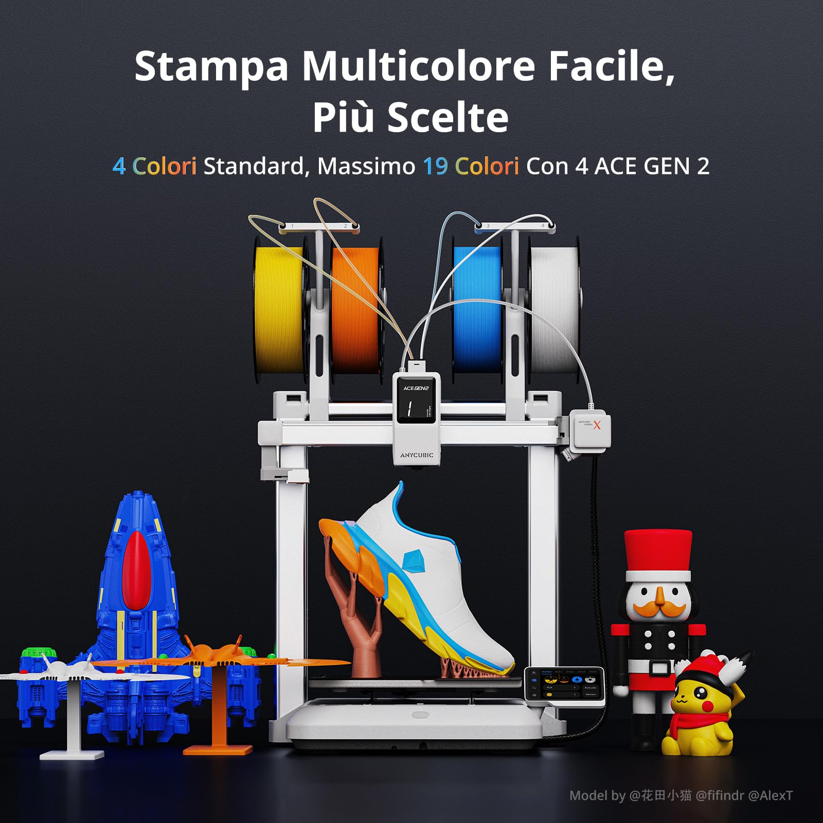 Anycubic Kobra X Multicolor Stampante 3D con Tecnologia ACE GEN 2, Velocità Massima di 600 mm/s, Stampa Nativa a 4 Colori ed Espansione Fino a 19 Colori con 4 ACE 2 Pro, 260x260x260 mm