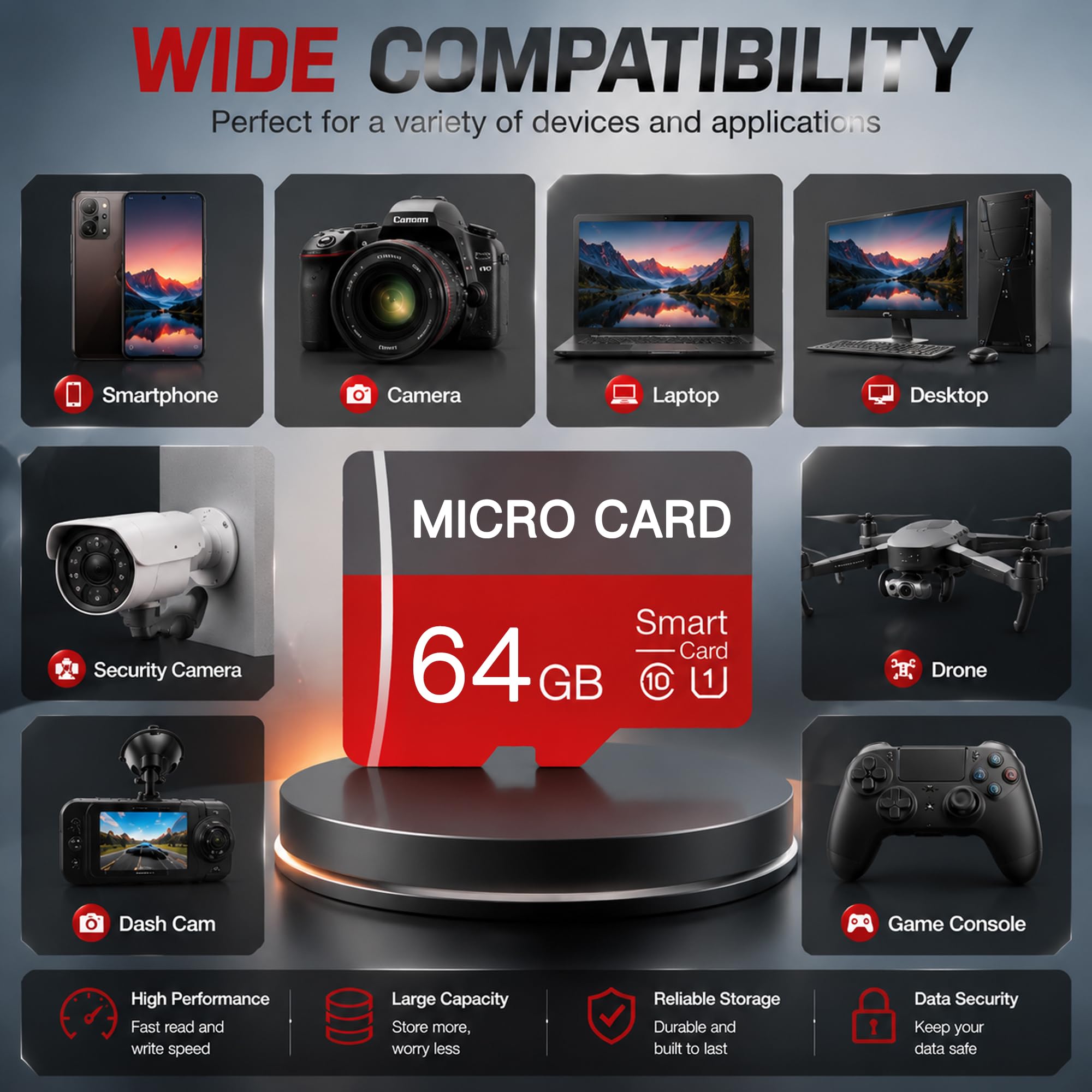 Confezione da 2 schede di memoria Micro SD da 64 GB, classe 10, U3, con adattatore per smartphone, tablet e fotocamere