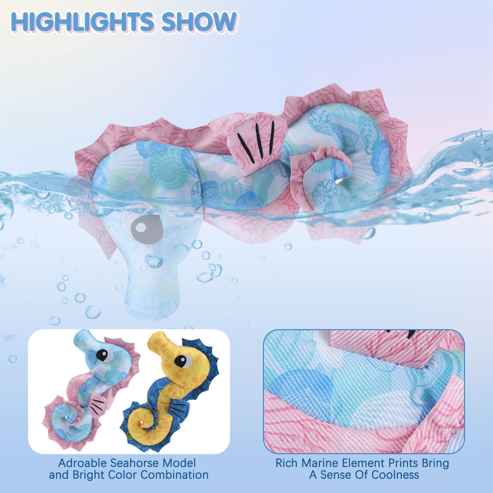 BINGPET Lot de 2 jouets flottants pour chien, jouets interactifs robustes en tissu Oxford durable pour piscine en plein air, jouets à mâcher mignons en forme d'hippocampe pour chiens de petite,