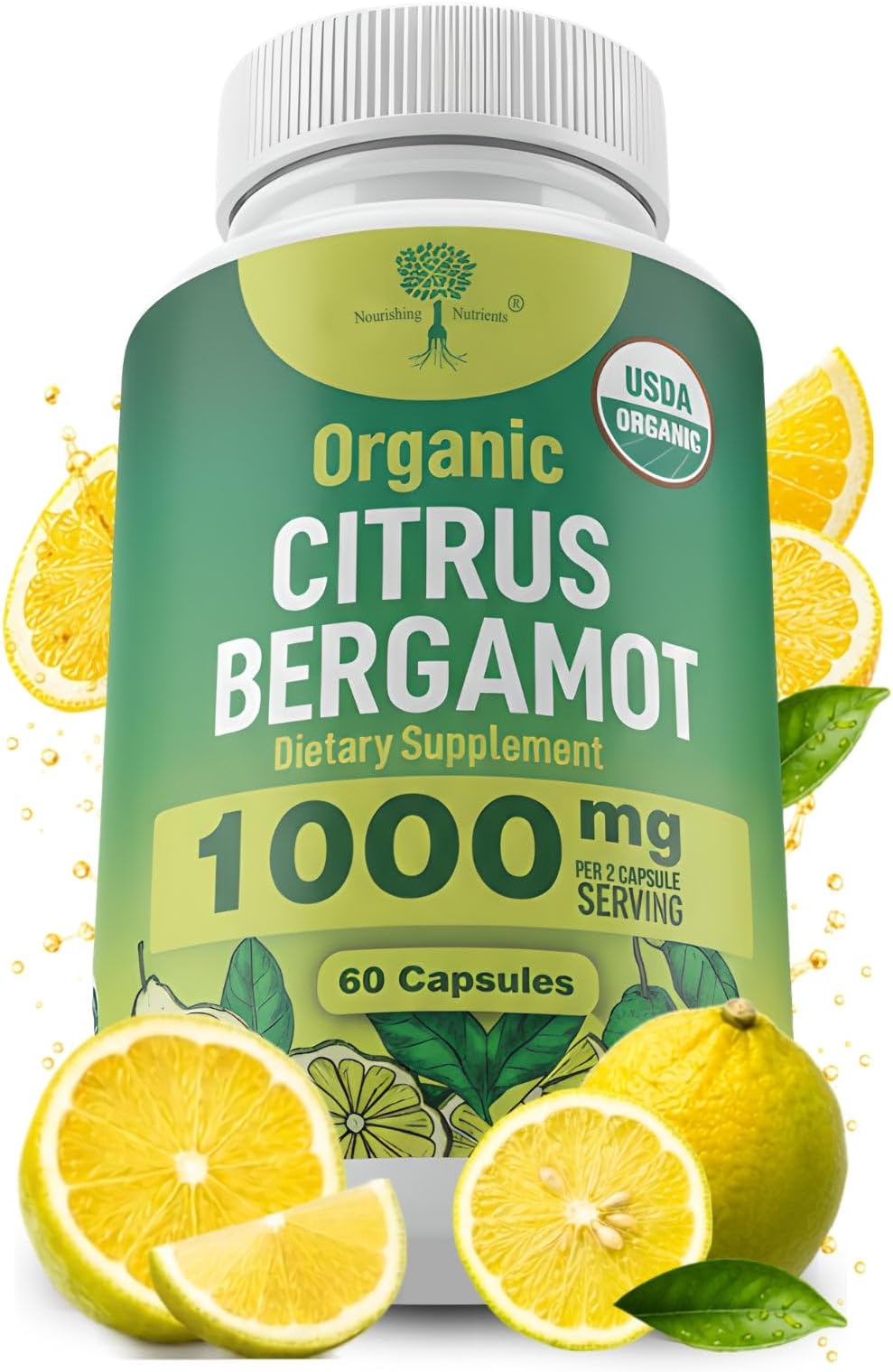 Organic Citrus Bergamot Supplement - Only USDA, Cardiologist Formulated with 200+ Scientific Studies -1000mg - Patented Extract, Heart, Cholesterol, & Lipid - Italian Bergamot High Polyphenols 60caps