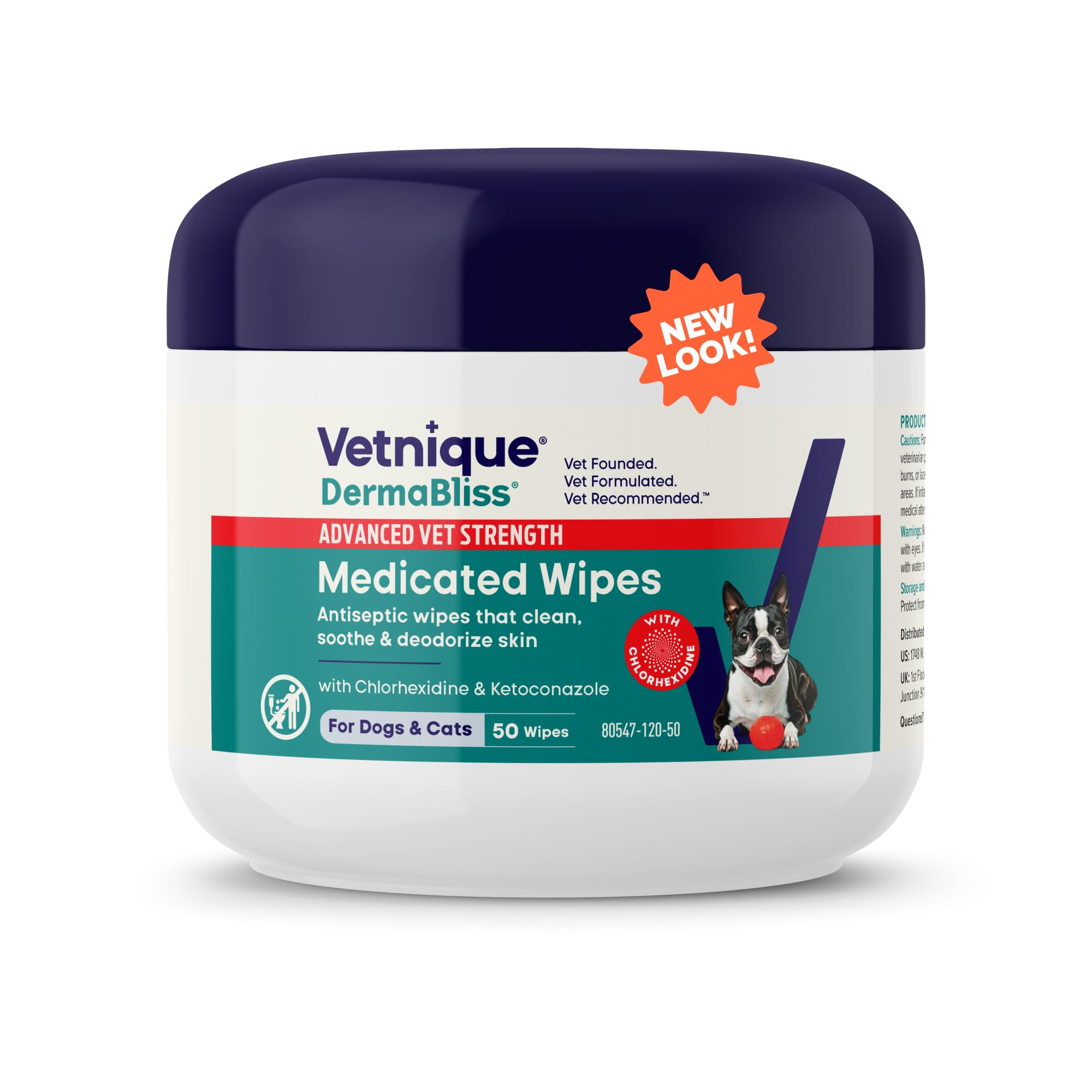 Vetnique Dermabliss Advanced Strength Medicated Antibacterial Wipes for Dogs with Chlorhexidine for Infections, Irritation & Redness Relief (Skin Wipes, 50 Count)