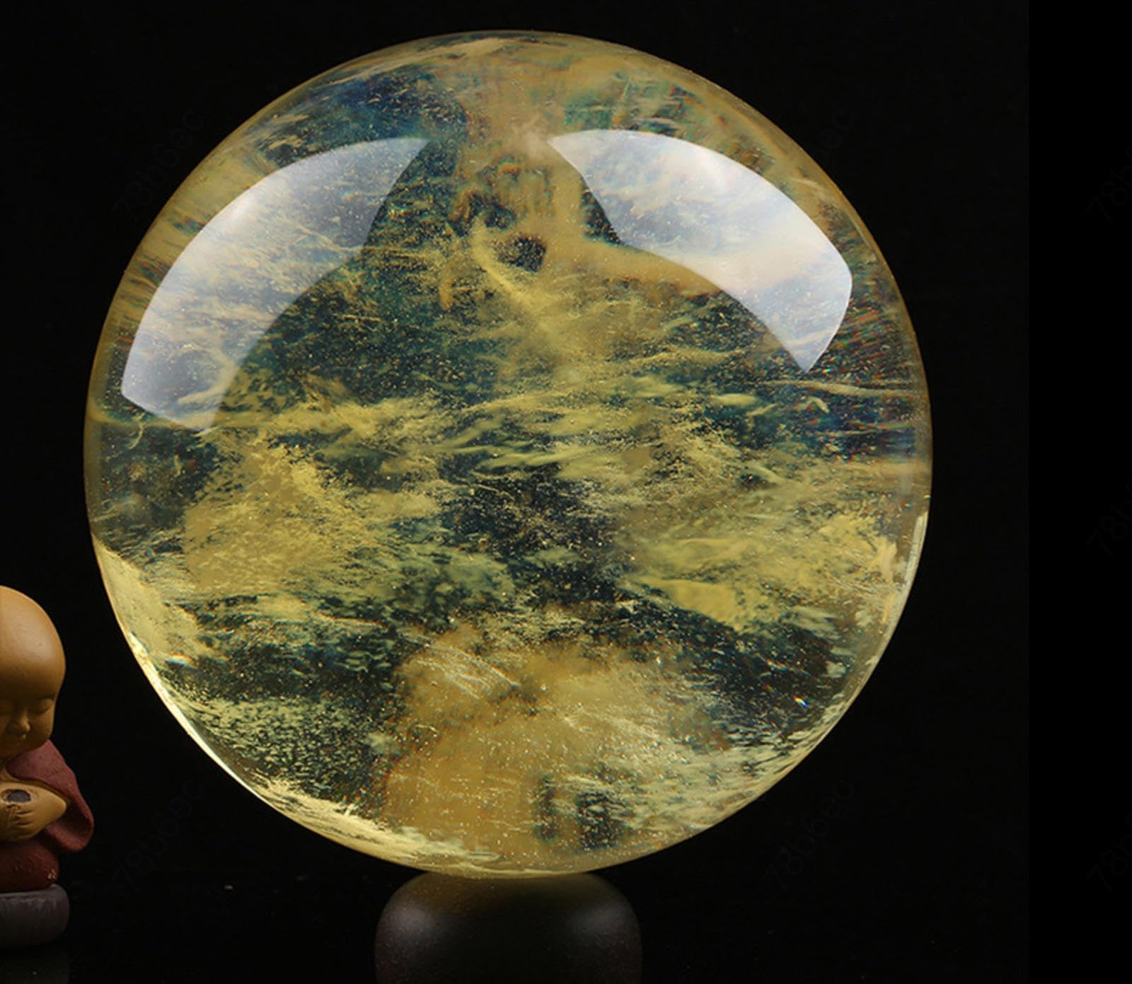 RVBLRDSE Citrine Crystal Sphere Ball, Feng Shui Transparent Quartz with Holder for Wealth and Protect The House, ball-22cm Gemstone Stone