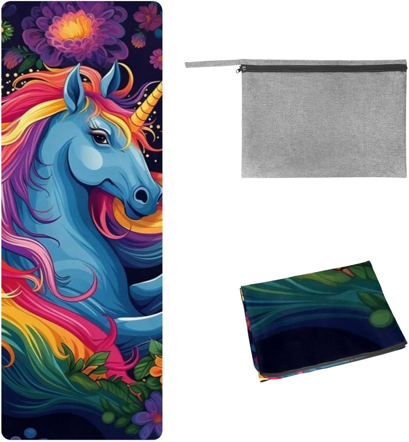Yoga Towel, Rainbow Unicorn Pattern Non Slip Sweat Absorbent Hot Yoga Mat Towel for Hot Yoga, Pilates and Fitness - 72.8" x 26.8"