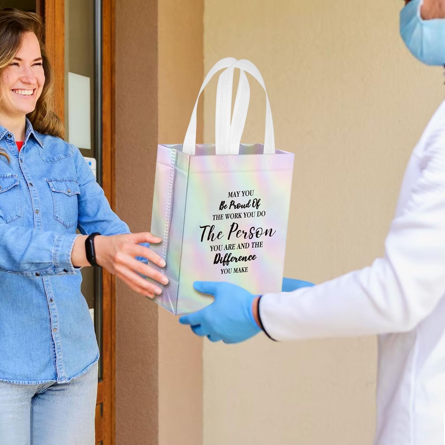 36 Pcs Thank You Reusable Gift Bags Employee Appreciation Gift Bags May You Be Proud Team for Employee Teacher Student Coworker Secretary Assistant Gifts(Laser Silver,10x8x4Inch) - Image 5