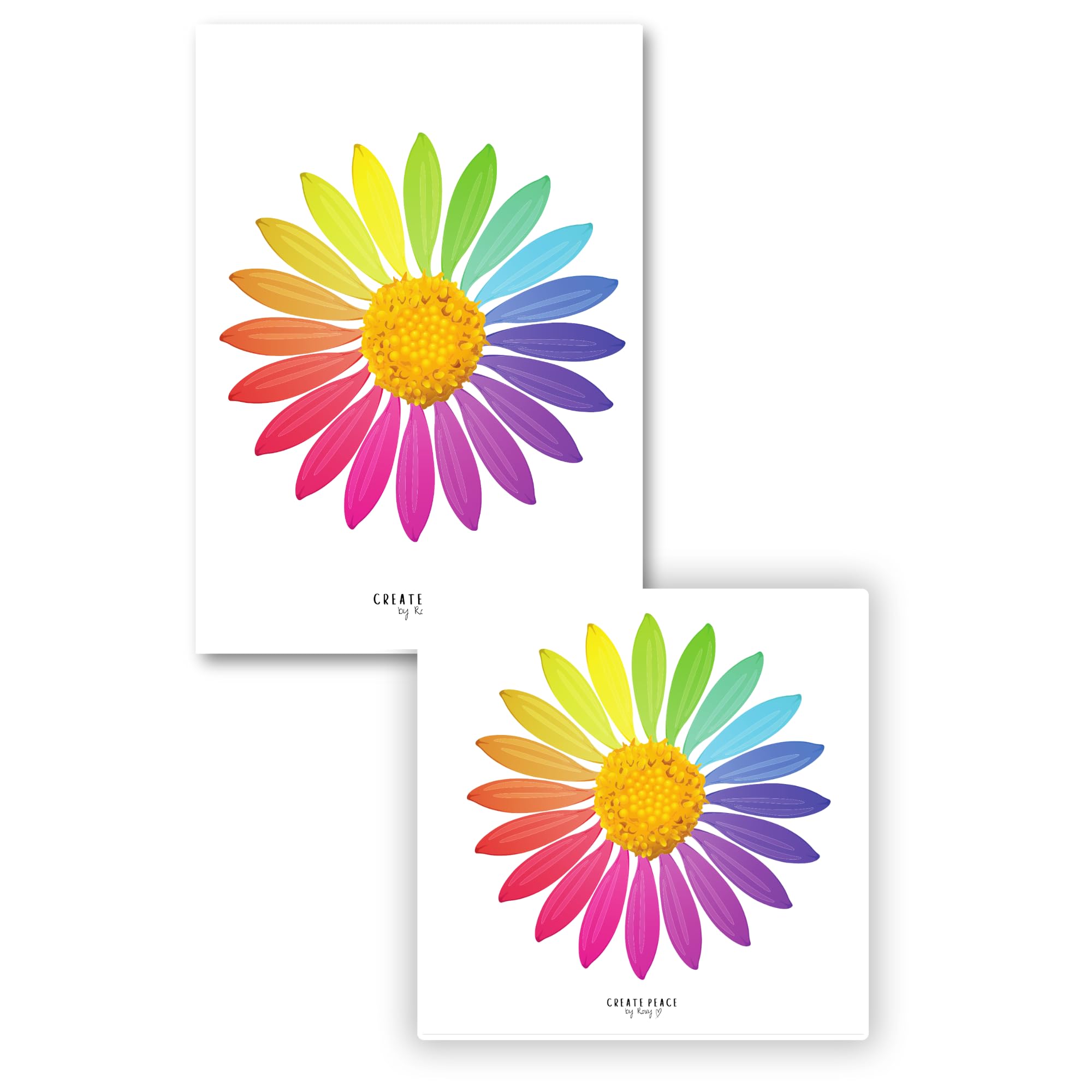Set of 2 Laminated Colouring Book Page Protectors. Stops Bleed Through. Free Alcohol Cleaning Wipes Included! (Rainbow Flower) — image 1