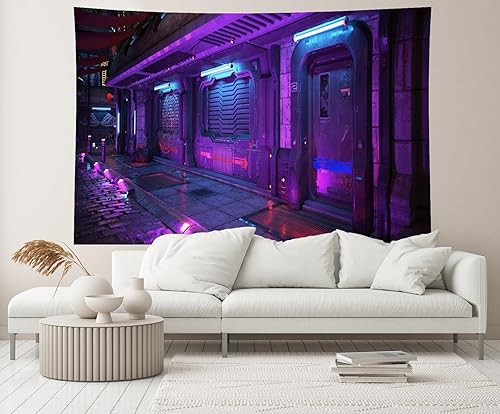 Miniatura 4 de Telón de fondo de ciudad Cyberpunk de 7 x 5 pies, estilo futurista, estilo grunge, urbano, neón, puerta de calle, paisaje urbano, fondo de