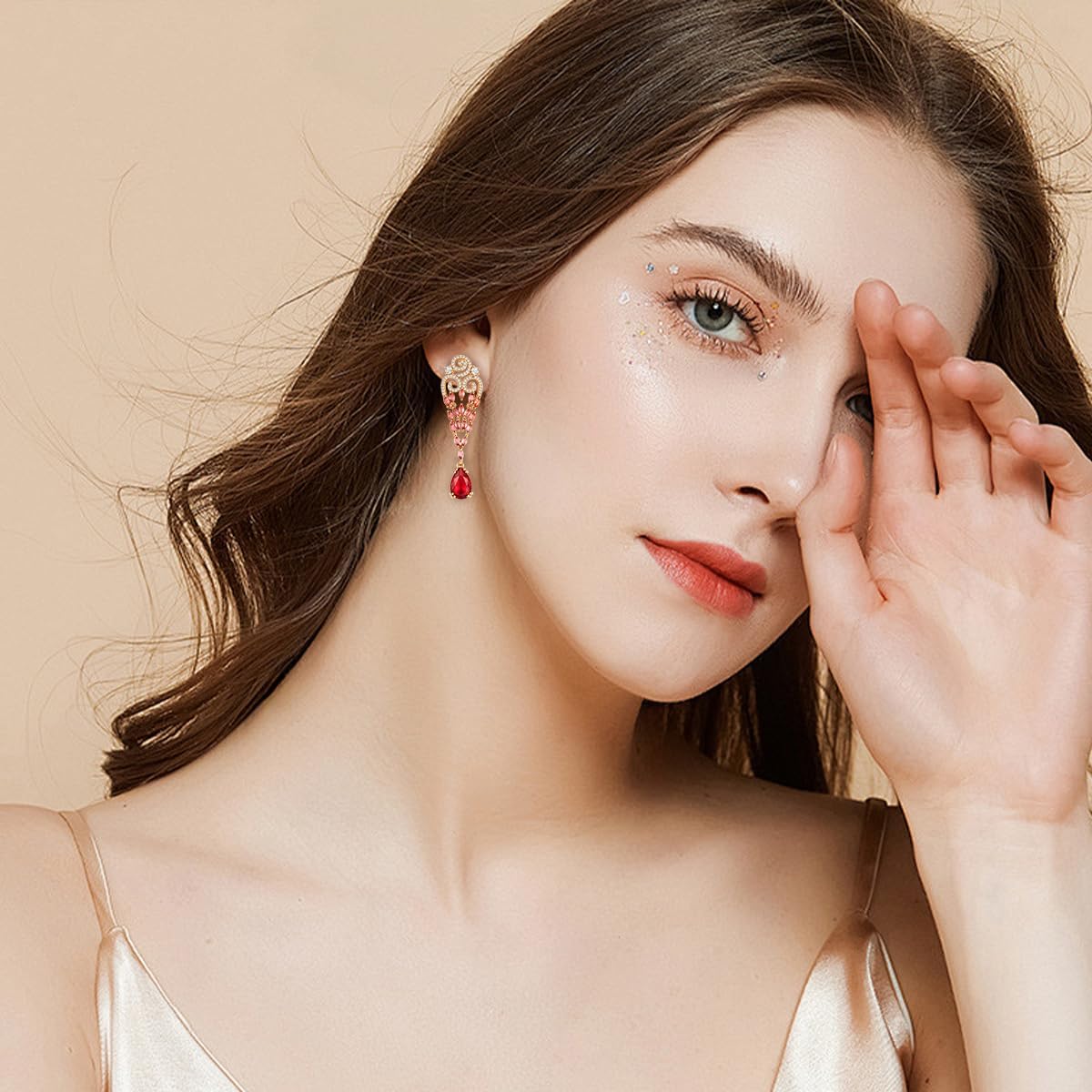 S925 Sterling Silver posts Sapphire Blue Red Crystal Earrings for Women Vintage Rhinestone Dangle Drop Earrings Cubic Zirconia 14K Gold Plated Earrings Fashion Jewelry for women - Image 5