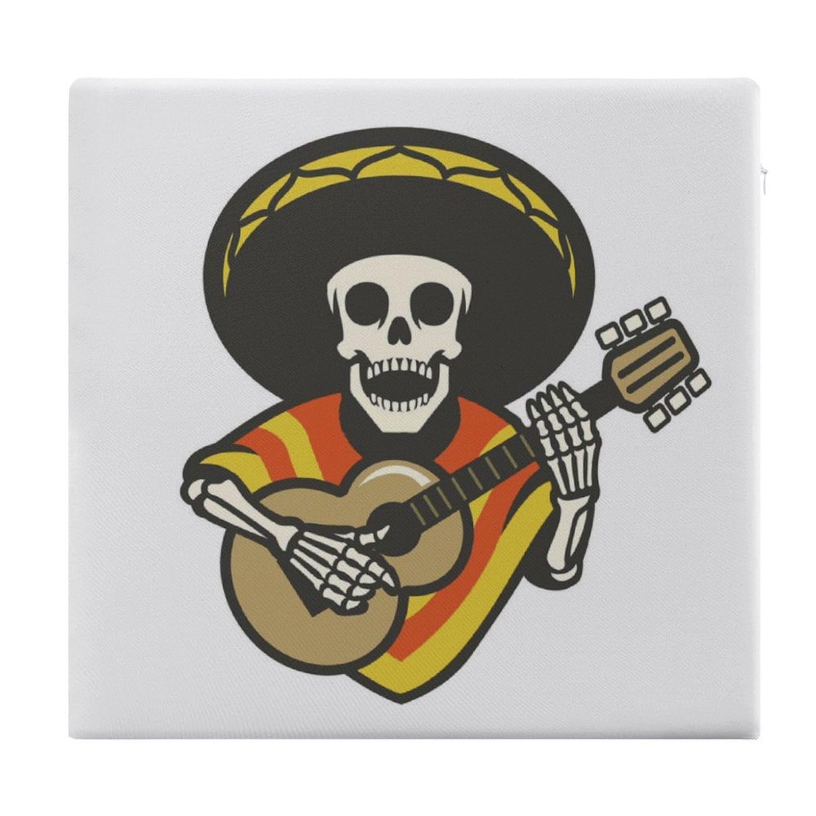 JZemdybill Chair Pad, Mexican Guitar Skull Seat Pad, Square Chair Cushion for Yoga Living Room Balcony