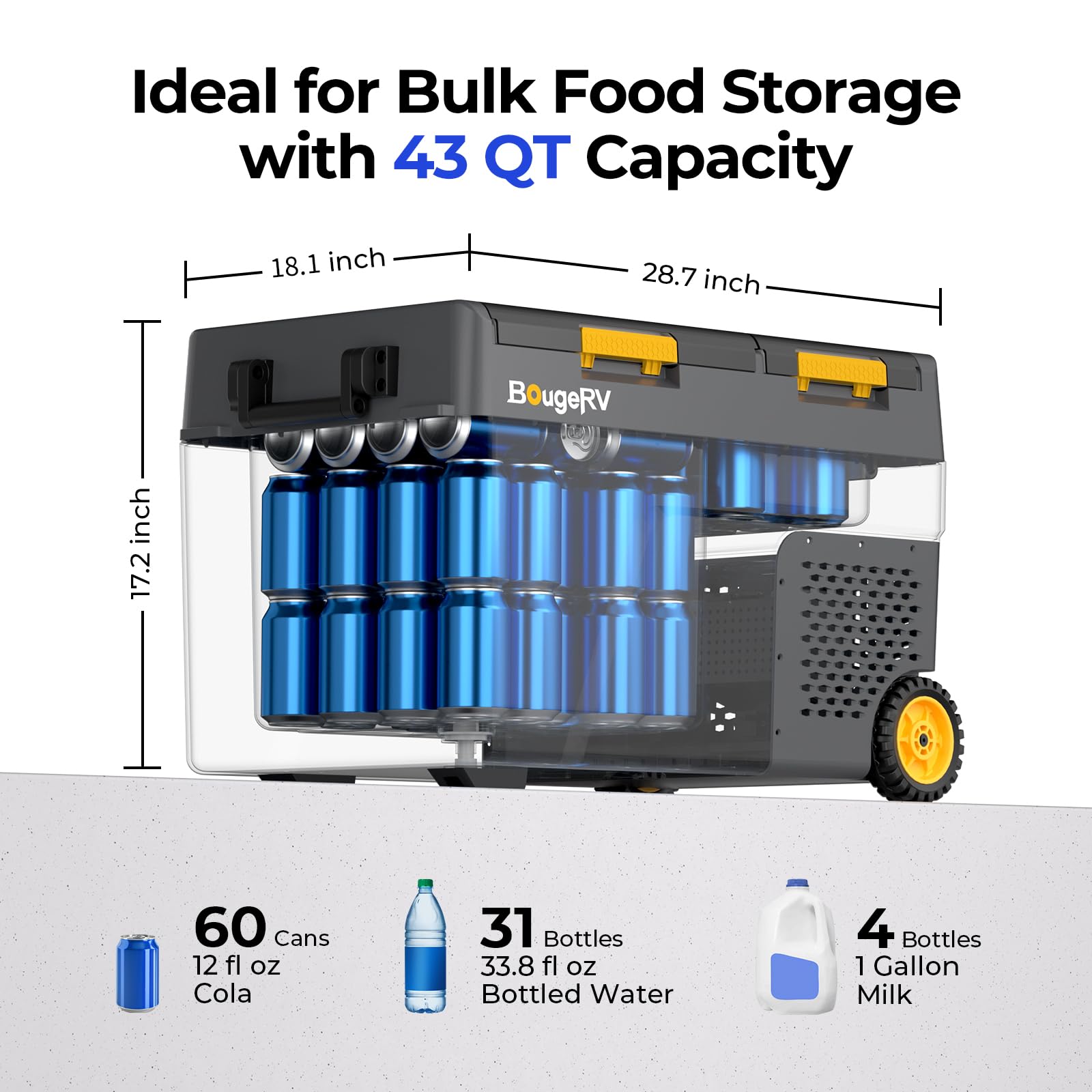 BougeRV CRD2 V2.0 40L Car Fridge Dual Zone 12V Compressor Freezer with Wheels & Telescopic Handle 35dB IPX4 12V/24V 230V App Control Portable Refrigerator for Camping RV Campervan -20℃~20℃ (2026 New) — view 6