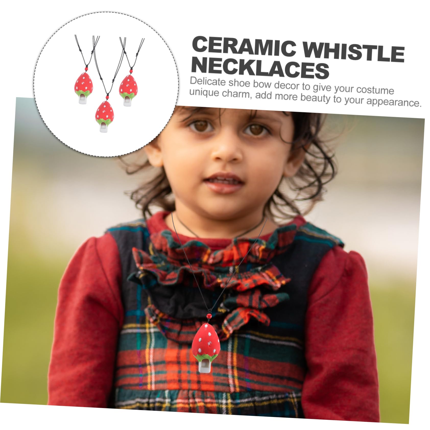 Toddmomy Adorable Strawberry Whistle Necklace Ceramic Toy Instruments for Toddlers 10-13 Birthday Party Favor
