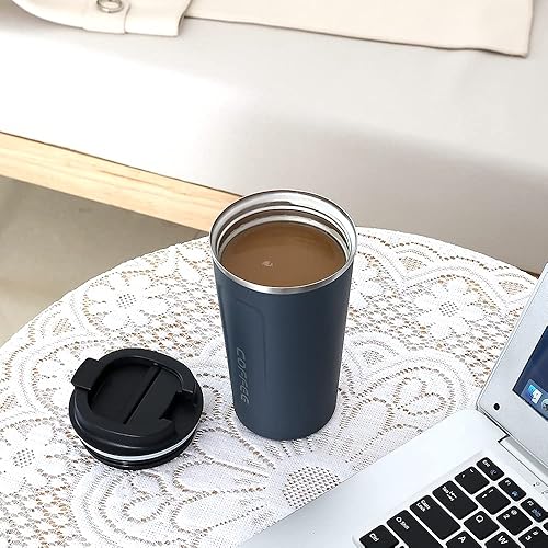 Miniatura 6 de MUCR Taza de viaje de café aislada para llevar, taza de café aislada al vacío de acero inoxidable de 13 onzas, vaso a prueba de derrames para