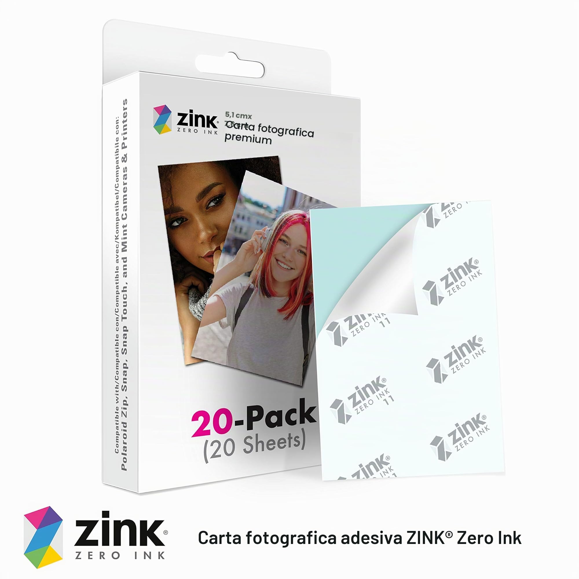 Zink ZINKPZ2X320 Carta fotografica istantanea 5,1 x 7,6 cm 20 Pack compatibile Polaroid Snap Snap Touch Zip Mint