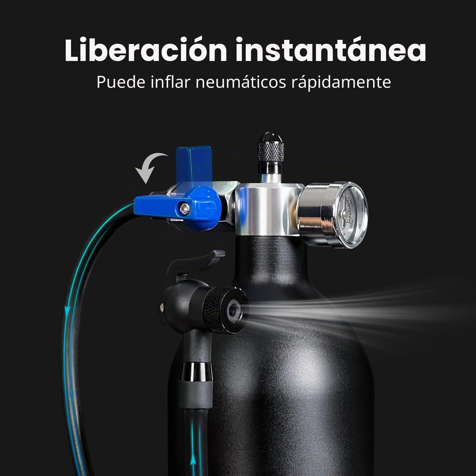 Inflador Tubeless con Barómetro 1,3 L / 200 PSI (13.79 Bar) - Aluminio Reutilizable Bomba para Inflar Neumáticos Tire Booster - Bomba de Aire Bicicleta de Carretera y Montaña con AV/FV