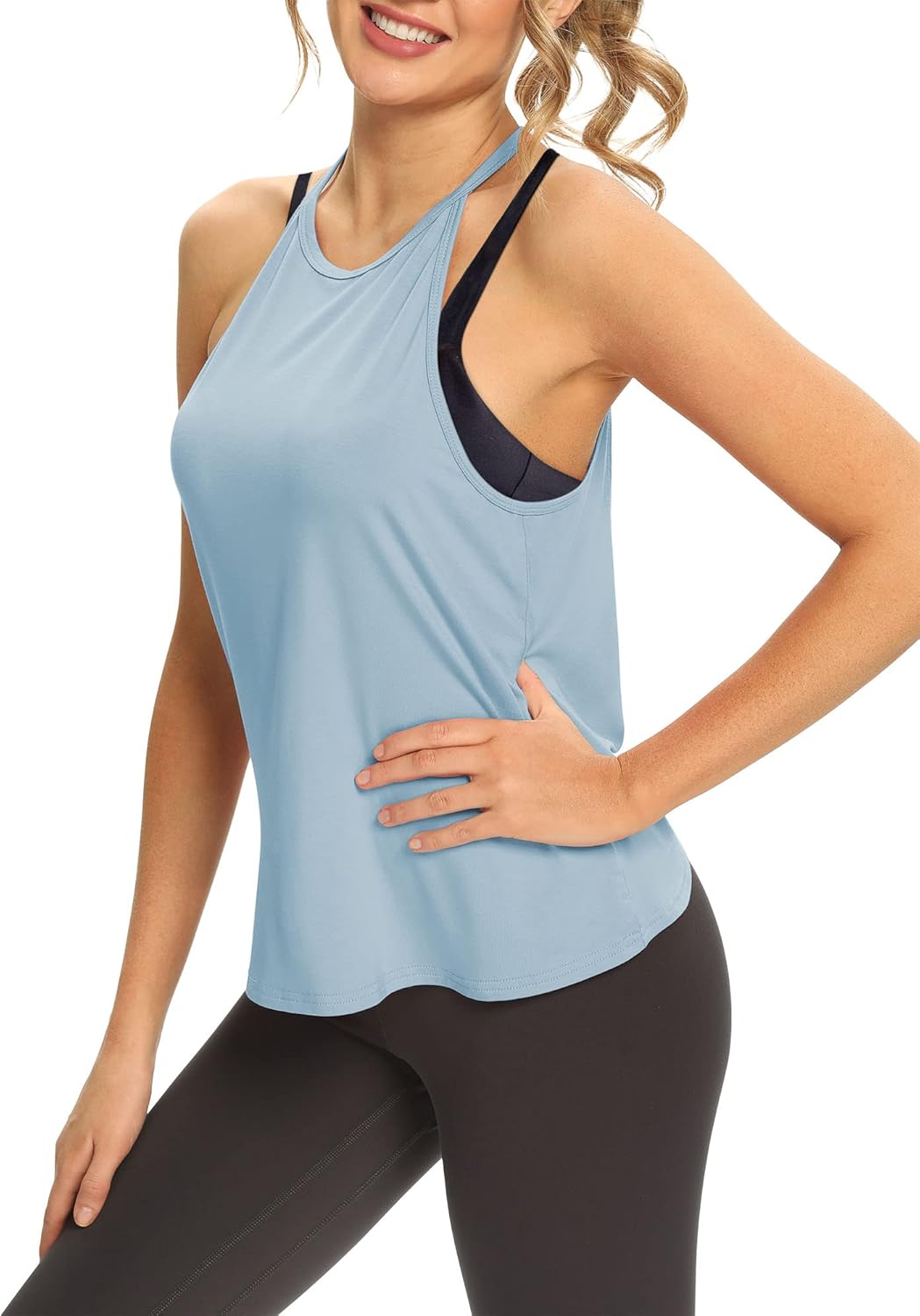 Mippo Womens Open Back Workout Tops Sleeveless Halter Gym Athletic Tank Tops Loose Fit - Image 4