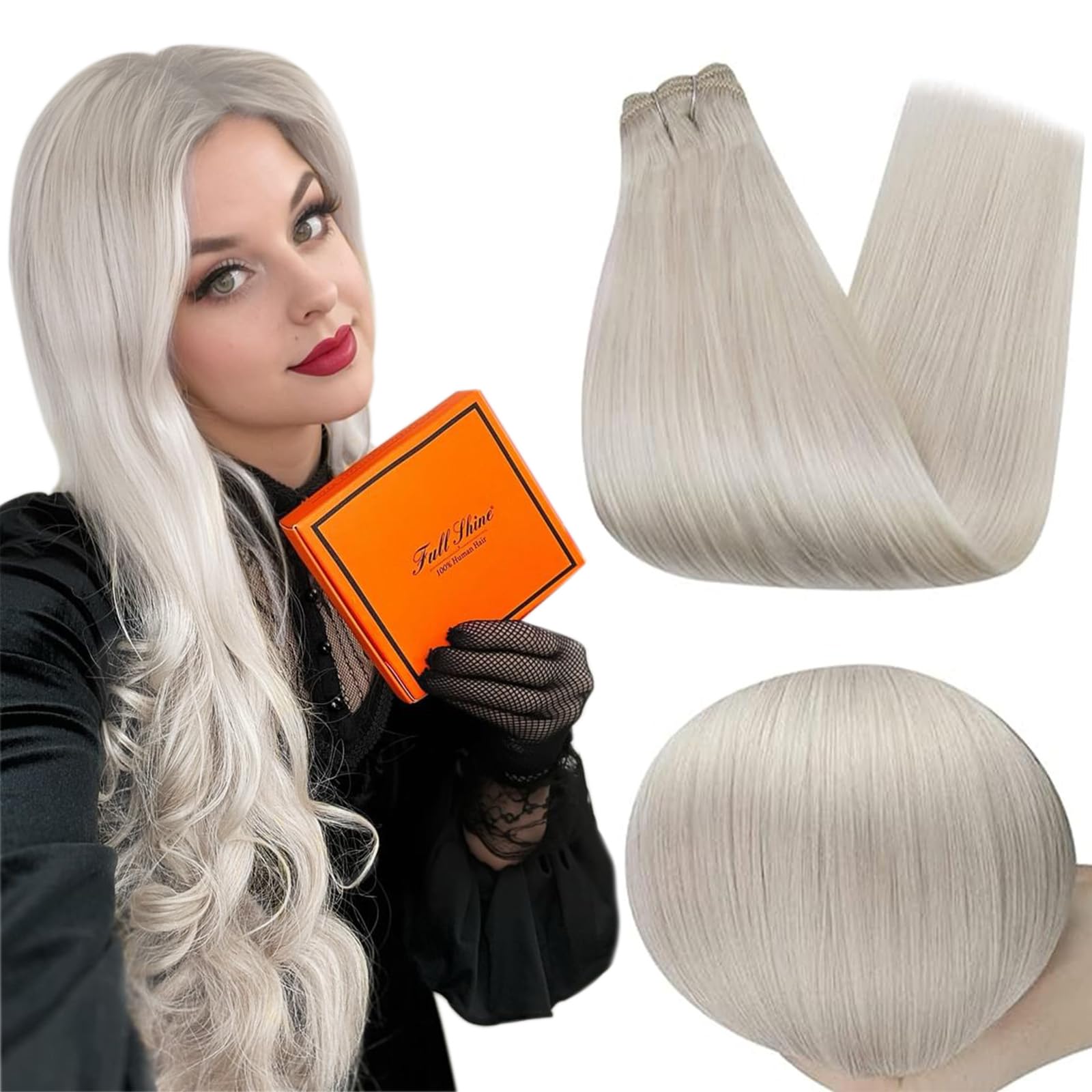 Full ShineSew in Hair Extensions Weft Hair Extensions Real Human Hair Remy Invisible #1000 Ice Blonde Human Hair Extensions Sew in Weft Hair Extensions for Women Long Hair 18 Inch 105 Grams