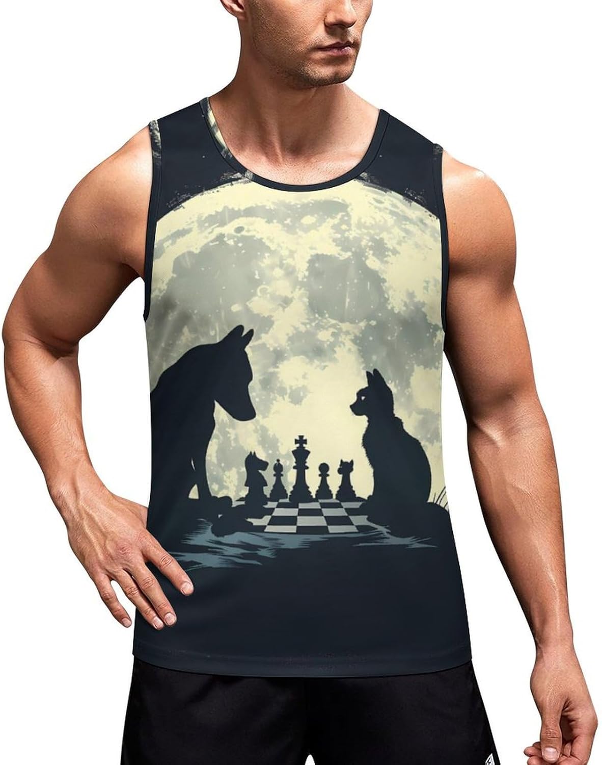 Chess Player Chess Board Dog Cat Men's Tank Top Sleeveless Muscle Shirts Vest Beach T Shirts for Workout Gym