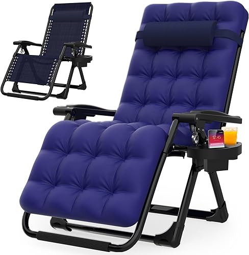 Miniatura 21 de Suteck Silla de Gravedad Cero, Silla de Camping Reclinable con Cojín Removible, Bloqueo Mejorado y Portavasos, Sillas Reclinables de Patio Plegables