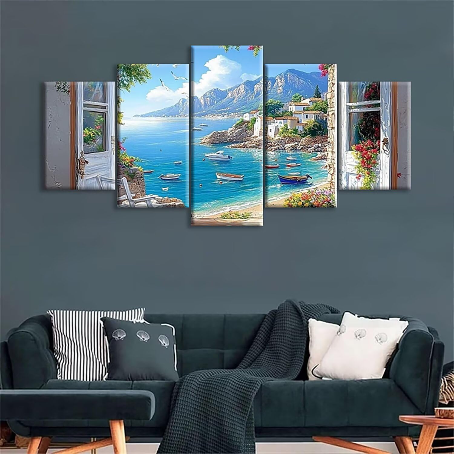 5-częściowy zestaw do haftu diamentowego kwadratowy plaża, krajobraz, diamentowy obraz, duży rozmiar 150 x 90 cm, 5D DIY wiele paneli kryształ górski ścieg krzyżykowy, kreatywny wypoczynek dla