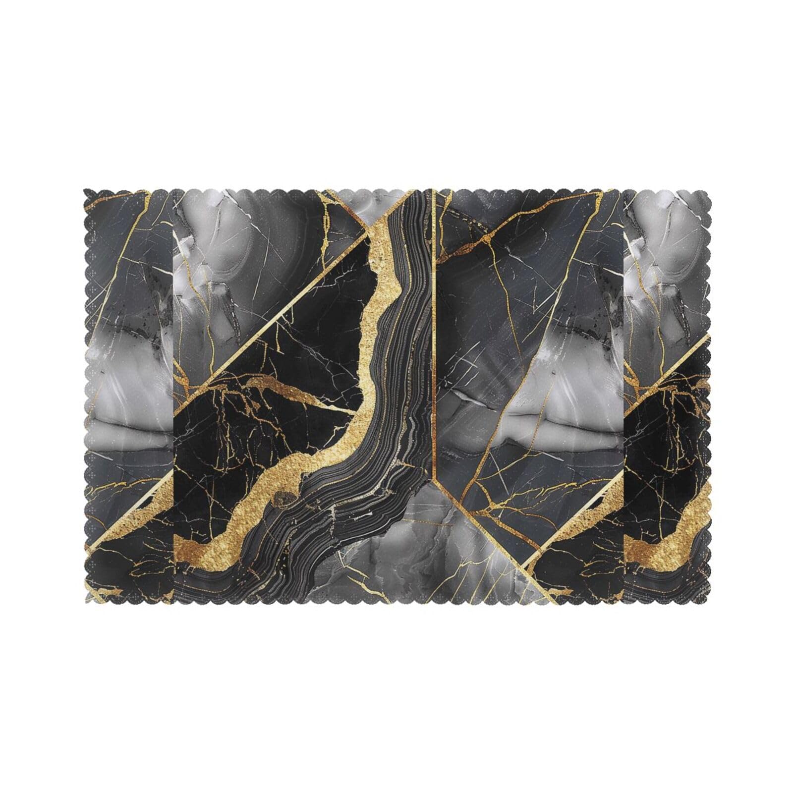 gold and black marble texture Printing Polyester Placemats 6 Pieces, Indoor Outdoor Heat Resistant Dinner Table Place Mats Set of 6, 45x30 CM