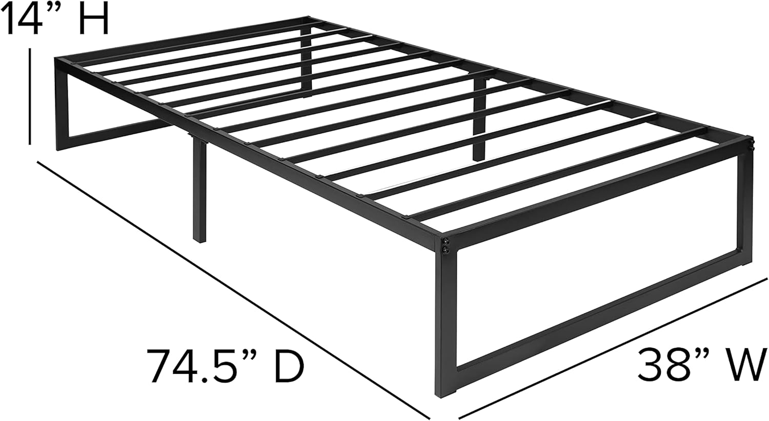 Flash Furniture Lana 14 Inch Metal Platform Bed Frame - No Box Spring Needed with Steel Slat Support and Quick Lock Functionality (Twin)