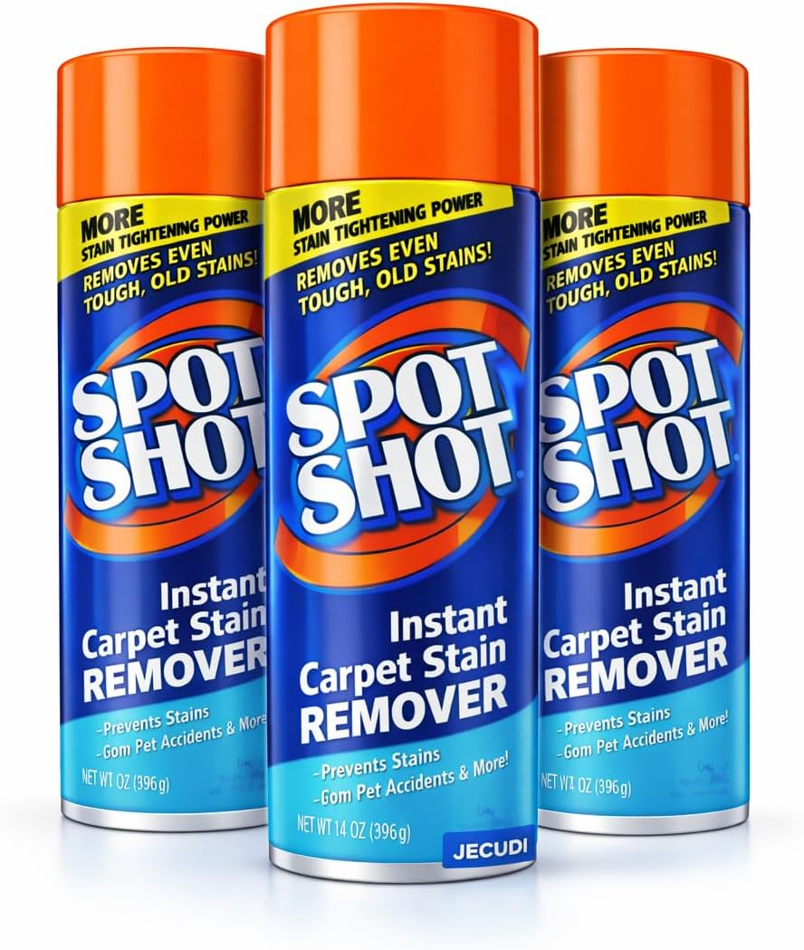 Spot Shot Carpet Stain Remover Spray – Powerful Cleaner for Carpet, Upholstery & Rugs- Removes Pet Odors, Coffee, Wine, Grease- Foam Aerosol (3 Pk)