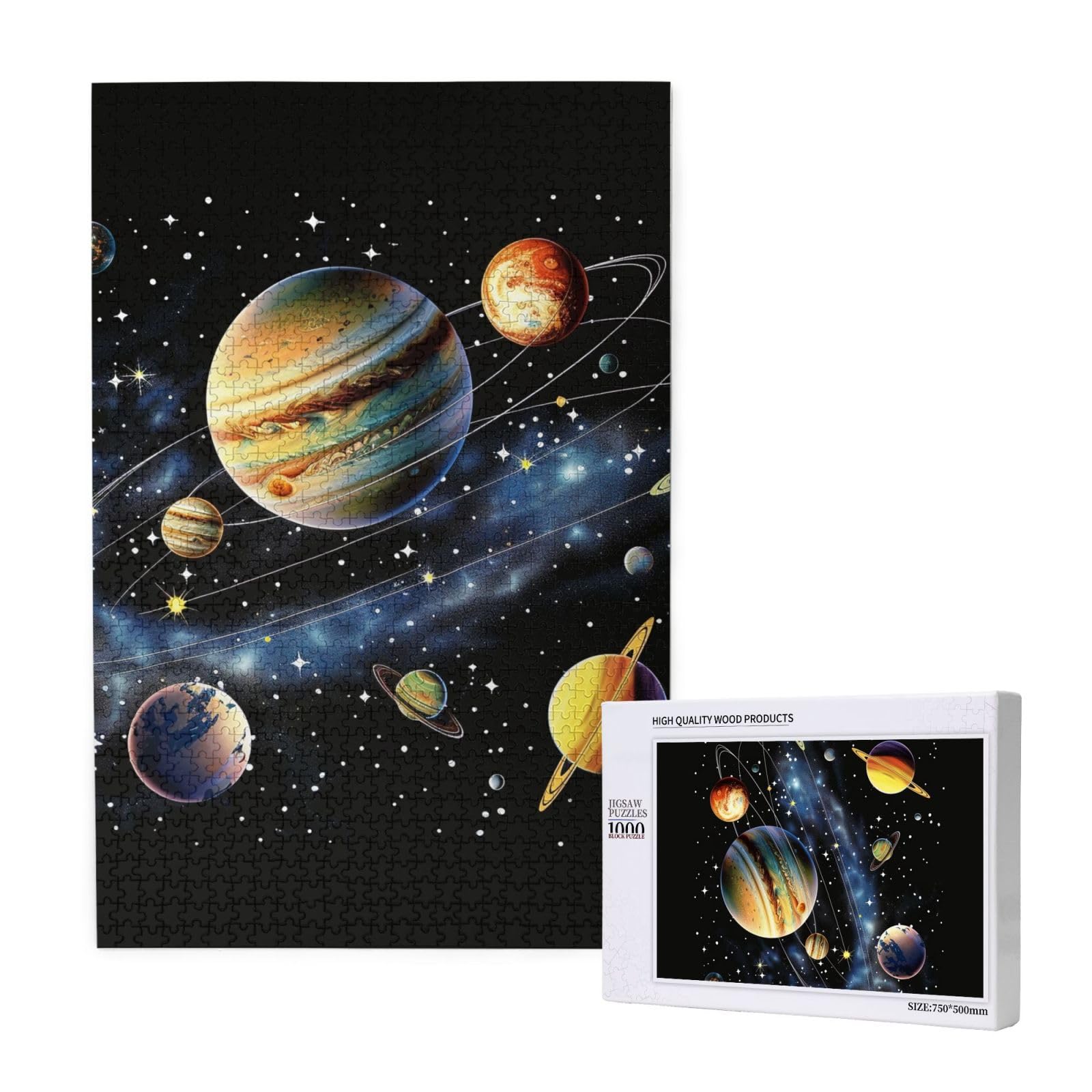 Puzzle stampato con pianeti, stelle e galassia, con scatola, puzzle in legno per adulti e bambini, 1000 pezzi, gioco decorativo divertente per la famiglia