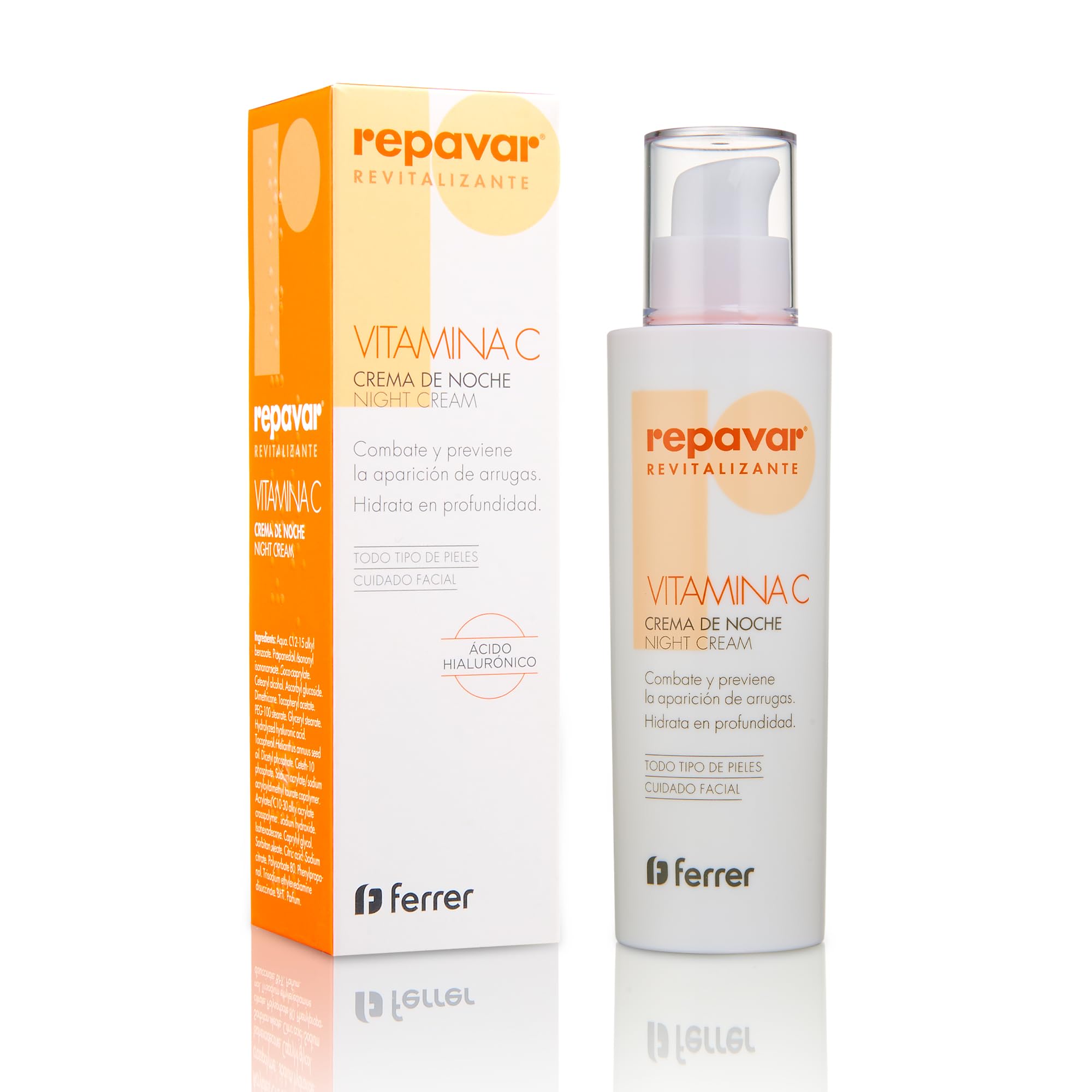 Repavar Revitalizante - Crema de Noche con Acción Hidratante - Elaborada con Vitamina C y Ácido Hialurónico - Previene la Aparición de Arrugas y Signos del Envejecimiento - 50 ml
