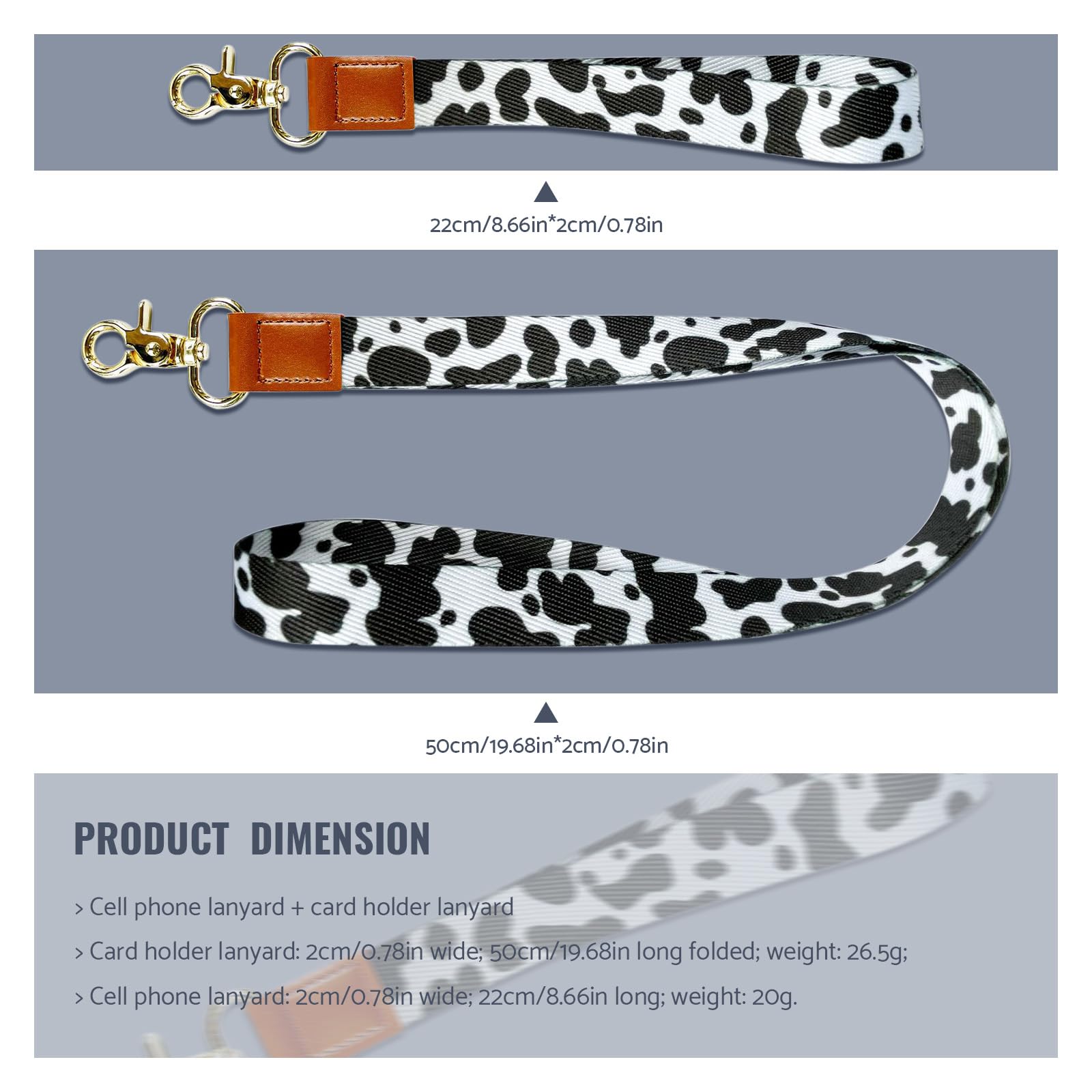PAITOK Neck Lanyard & Wrist Lanyard Strap Set including Metal Clasp personalised lanyard with Two Metal Key Rings for ID Badge Holder Keys Charms(Cow pattern) - Image 2