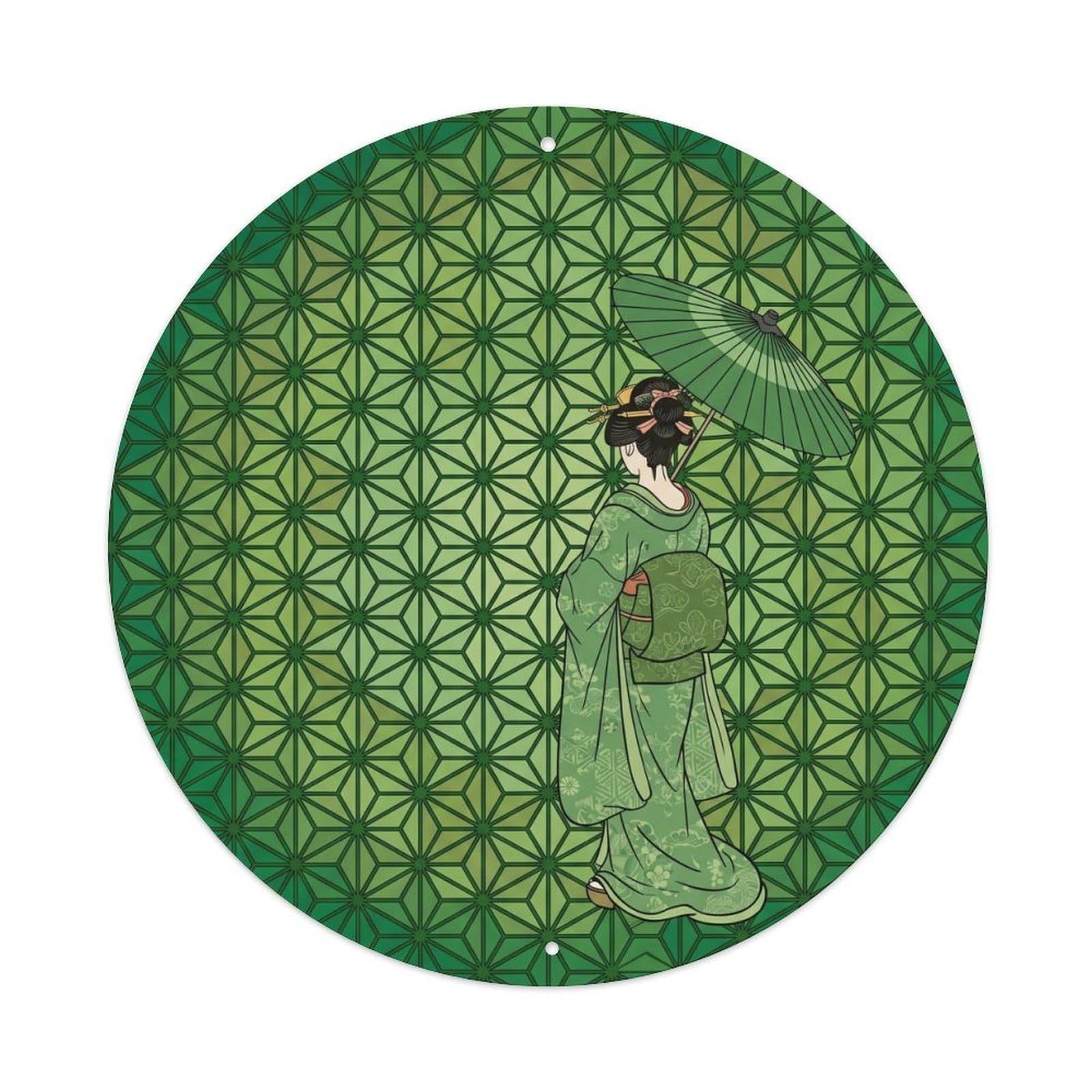 Fqnyr Style Metal Tin Sign Japanese Geisha Asanoha Hemp Leaf Motif Heritage