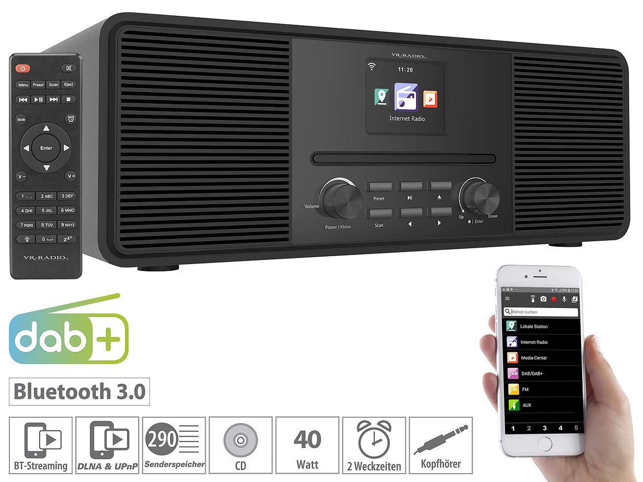 Radio Internet stéréo 20 W avec lecteur CD/DAB+/FM/bluetooth IRS-680 - Noir [VR-Radio]