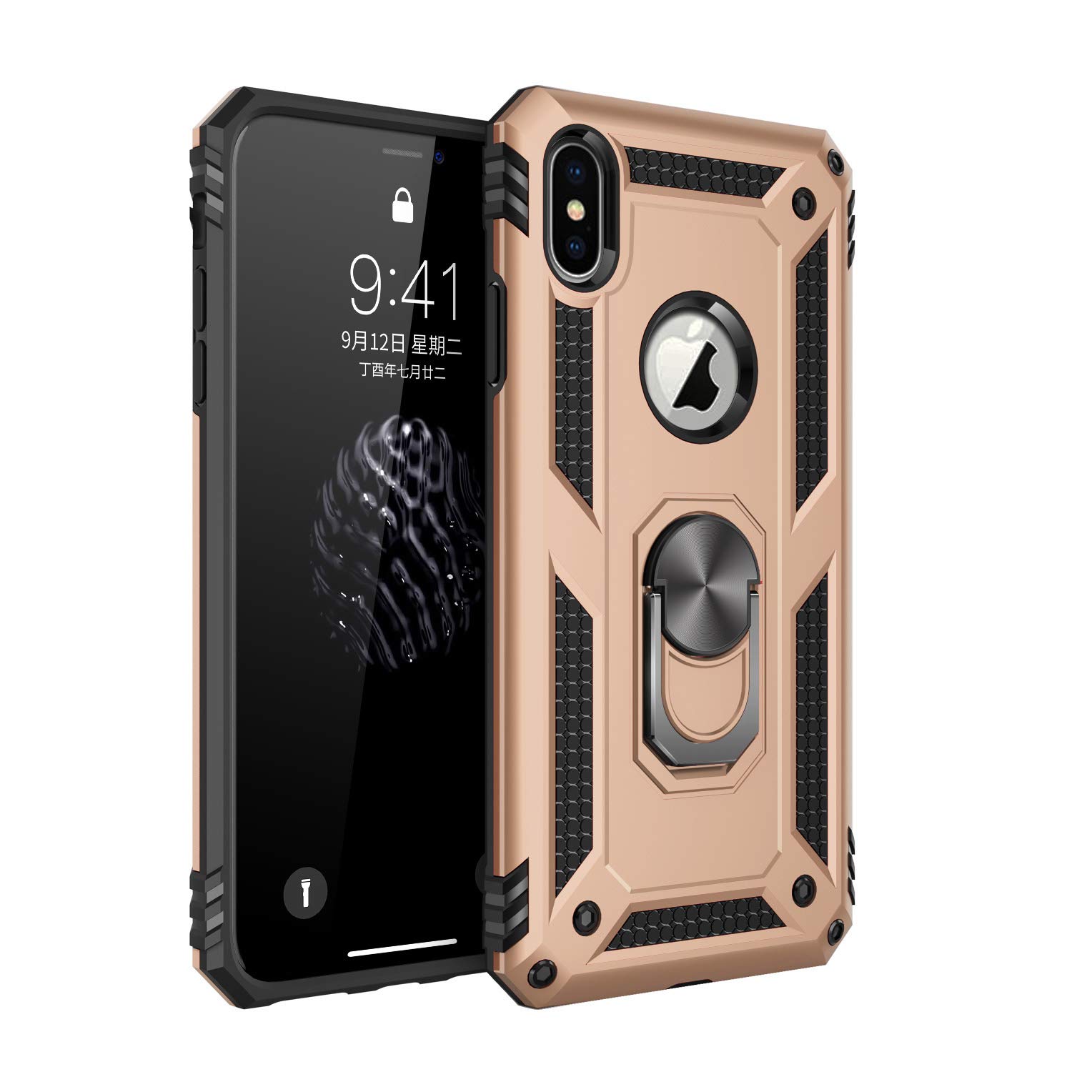 iPhone X Case,iPhone Xs Case,ZADORN 15ft Drop Tested,Military Grade Heavy Duty Armor Protective Cover with Hard PC and Soft Silicone Phone Case for iPhone X/iPhone Xs Gold JS-iX-Gold