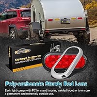 Vista 2 de Partsam 2 piezas de luces LED de 6" ovaladas cromadas para camión con remolque, rojas, 10 LED, montaje en superficie, luces traseras de parada, giro