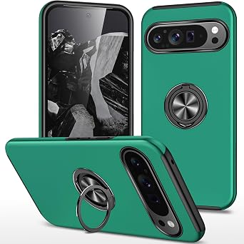 for Pixel 9 Pro XL Case for Google Pixel 9 Pro XL Case Military Grade Shockproof Built-in Ring Holder Kickstand Car Mount Armor Heavy Duty Protective Case for Pixel 9 Pro XL Phone Case Dark Green