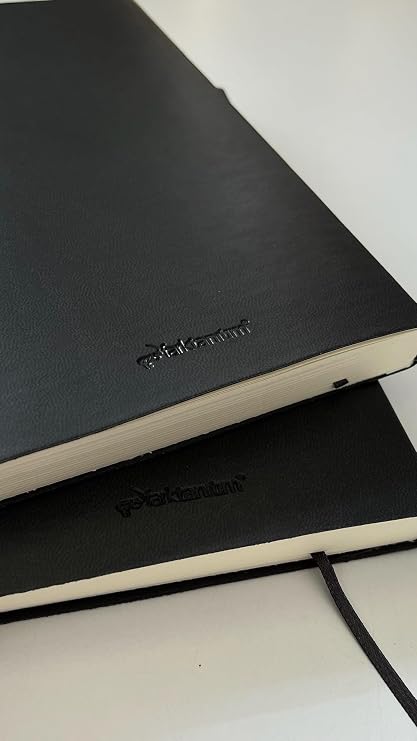 Fark Tanıtım Defter, Çizgisiz Not Defteri, Siyah Termo Deri Kapaklı Çizgisiz Not Defter, 128 Yaprak A5 Planlama Not Defteri, Ofis ve Kırtasiye, Plan, Notebook (14cm x 21 cm)