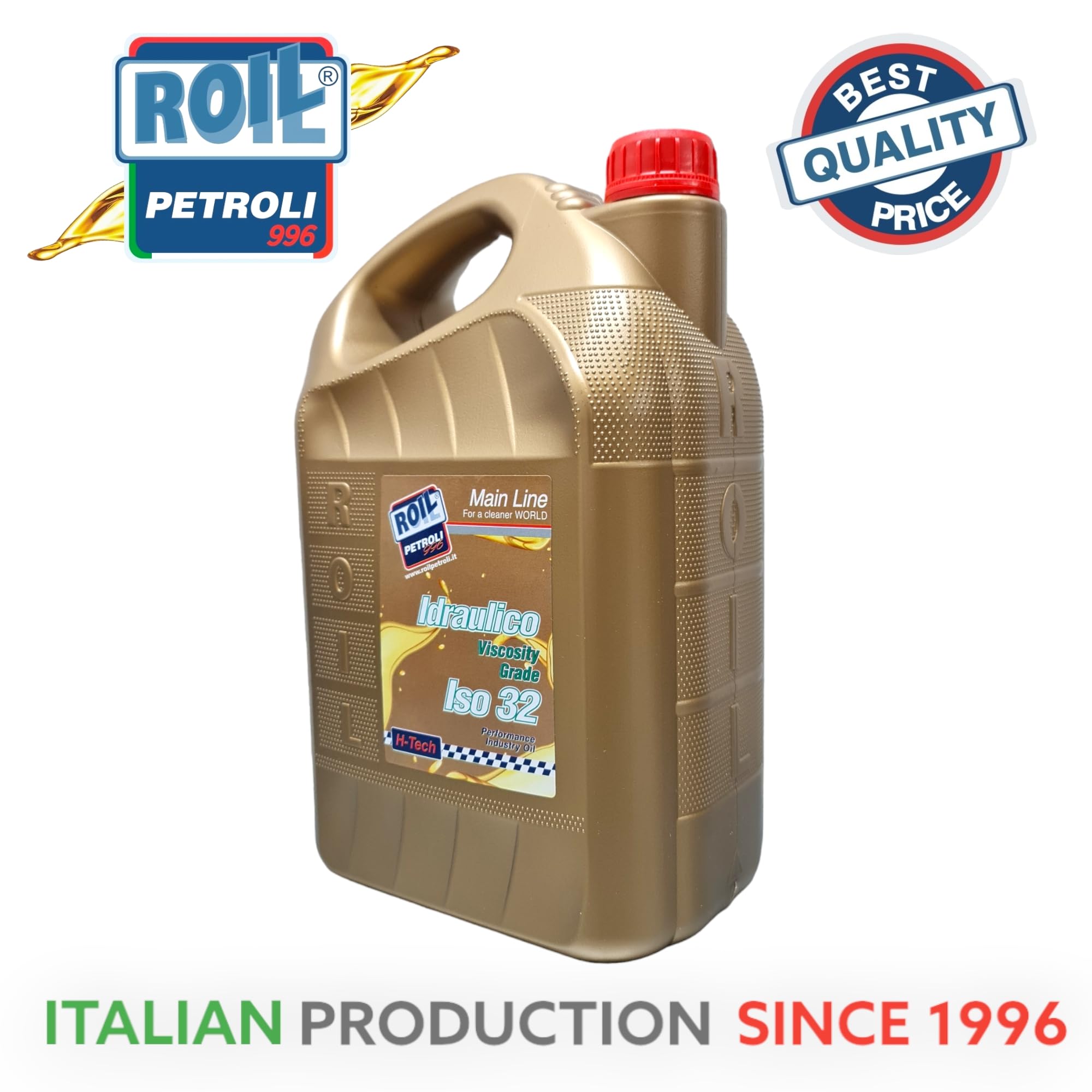 5 Litri di Roil Olio idraulico VG ISO 32 "NUOVA FORMULA CON POLIMERO ELASTOMERO" con più elasticità e durata delle parti in gomma, antischiuma e antiusura per sistemi oleodinamici e idrostatici