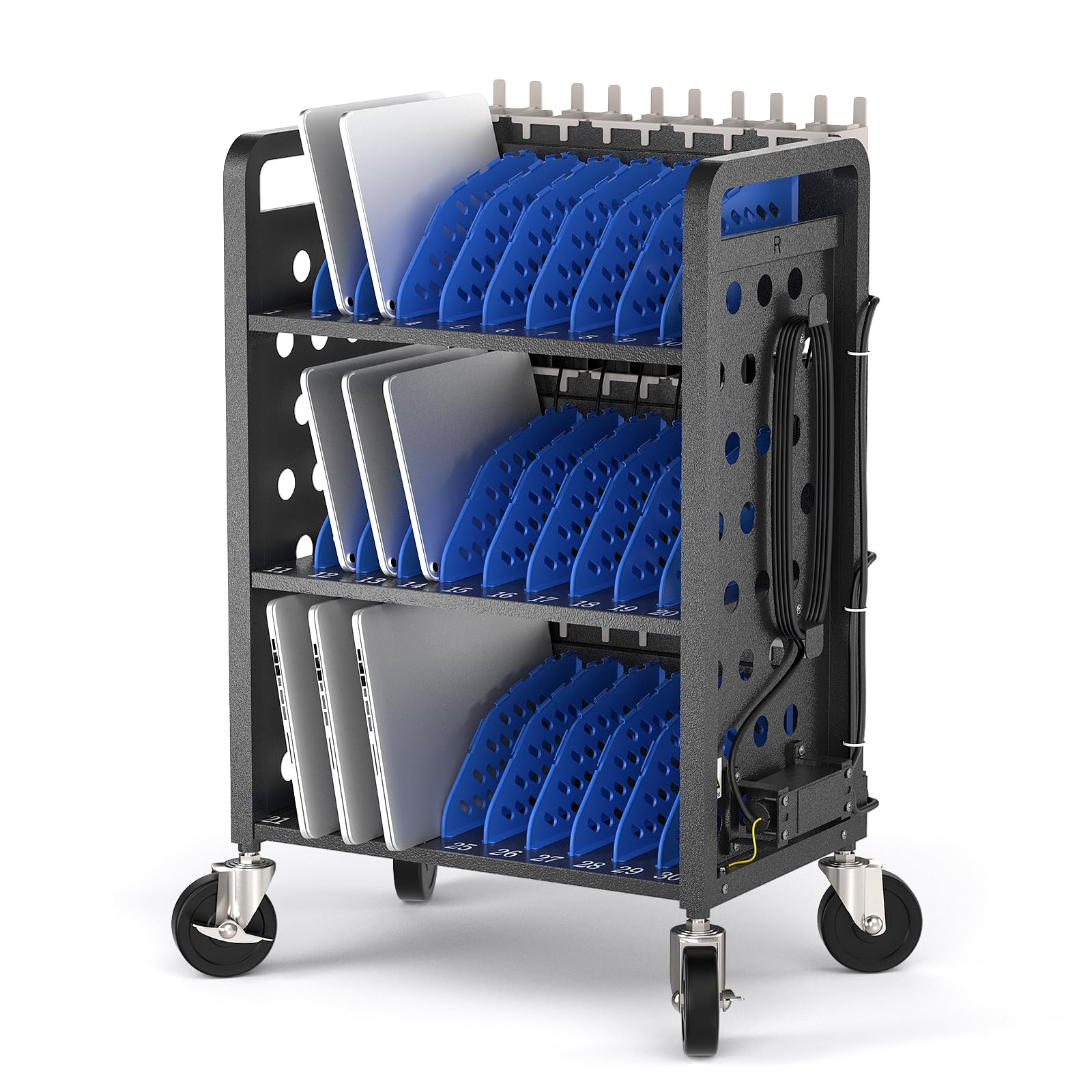 POCHAR 30 Devices Open Laptop Charging Cart for iPads, Tablets - Laptop & Tablet Storage Carts for Classroom, Office - Chromebook Charging Station Cart with Cable Management & Surge Protection