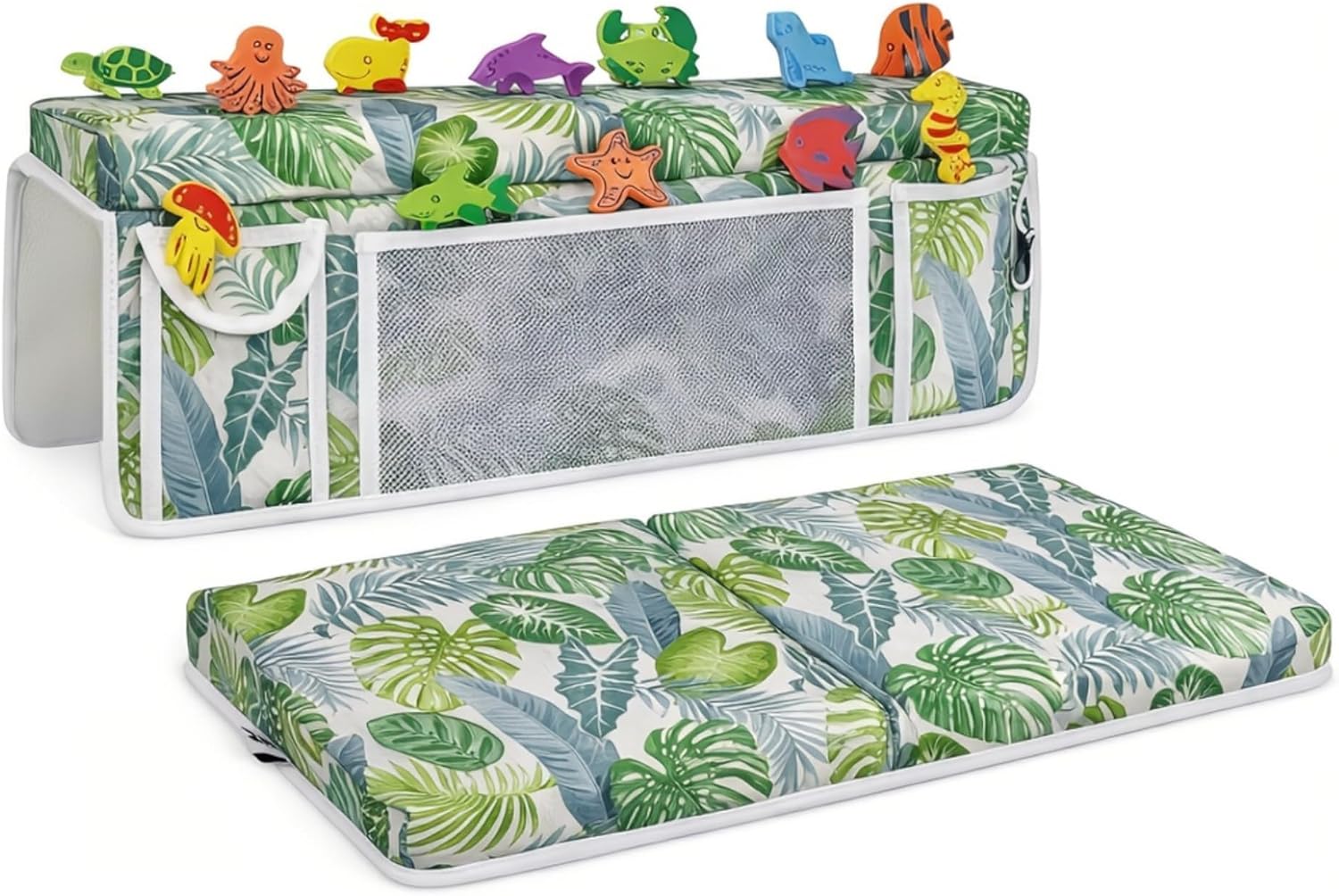 Bath Kneeler –8 Suction Cups & 2" Padding.Certified Non Toxic Bath Kneeling Pad for Bath Tub & 5 Bath Toy Organizer. Fast Dry Baby Bath Kneeler and Elbow Rest Pad Set by Supa Ant-Leaf