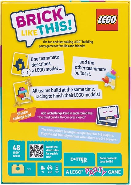 Asmodee Brick Like This! The Official LEGO Party Game - A fast, fun, building game for families, kids, teens, adults – Play in 15mins, with 2-8 Players, Ages 7+, English Version - 2