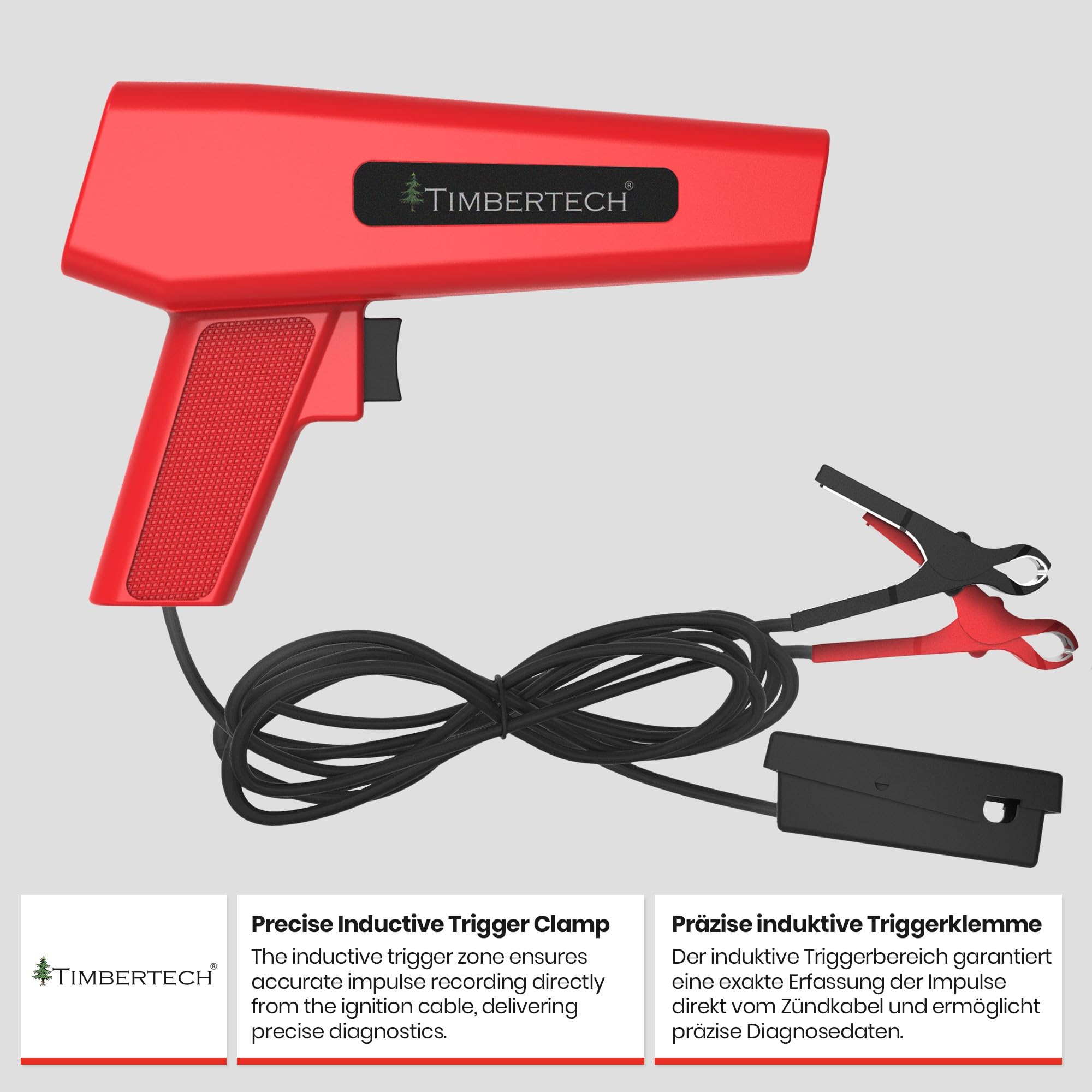 TIMBERTECH® Pistola d'Accensione - 12 V, 10 W, 8000 giri/min, con 2 Morse Induttive a Coccodrillo, Luce Xenon - Pistola Stroboscopica, Timing Light, Strumento di Regolazione Anticipo, per Auto