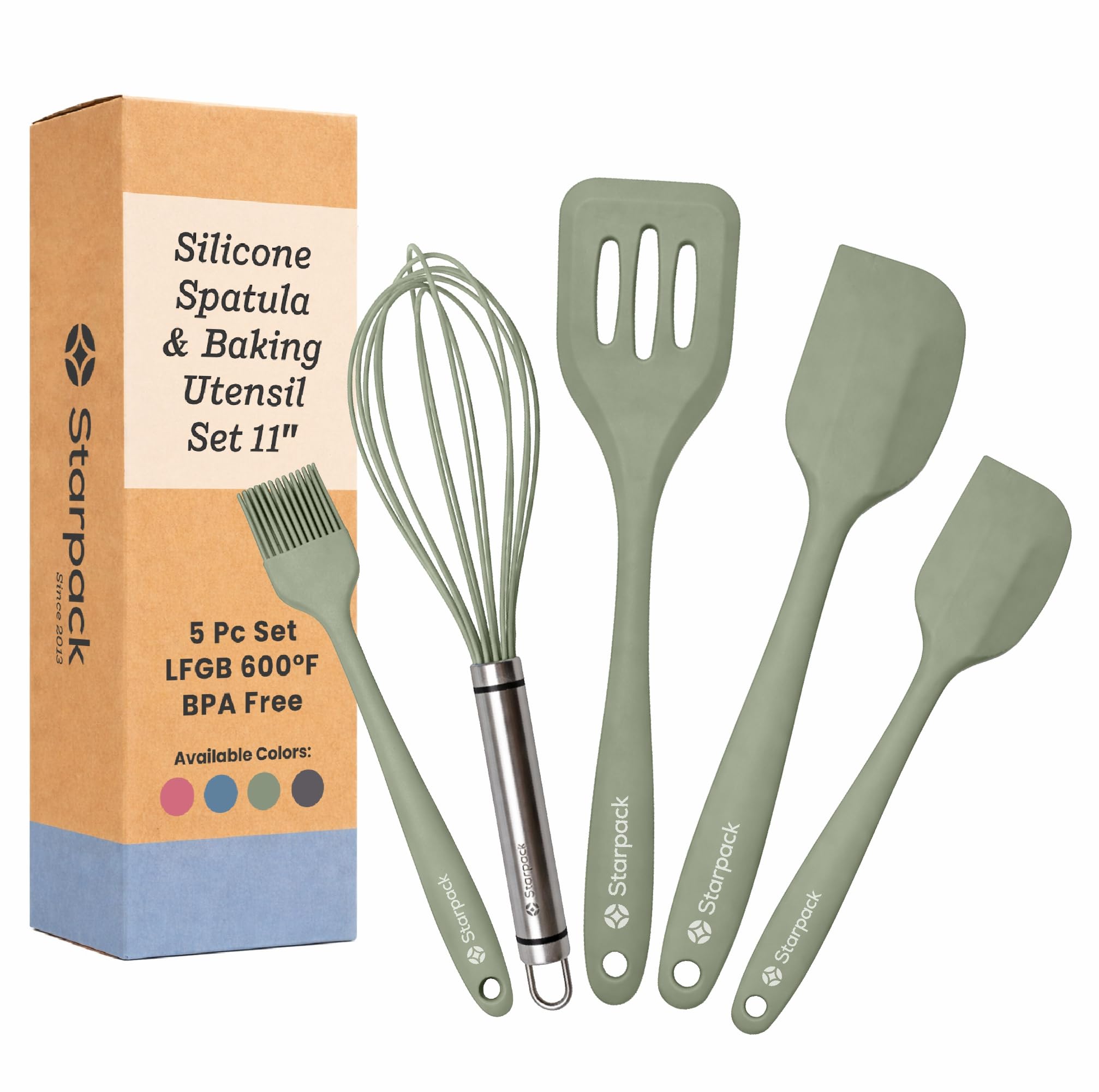 Starpack 'Flip & Whip' - Juego de utensilios de cocina de silicona prémium para hornear (5 piezas) – Utensilios de cocina resistentes al calor hasta 315.6 °C – Utensilios para hornear – Espátulas
