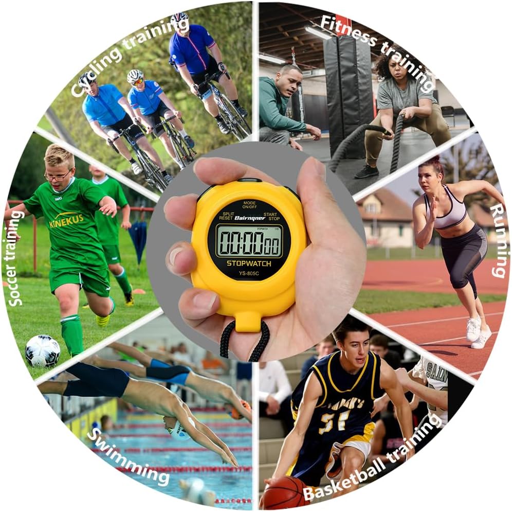 Stopwatch Timer with Countdown, ON/Off Simple Operation No Clock No Date, Digital Stop Watch for Sports, Yellow