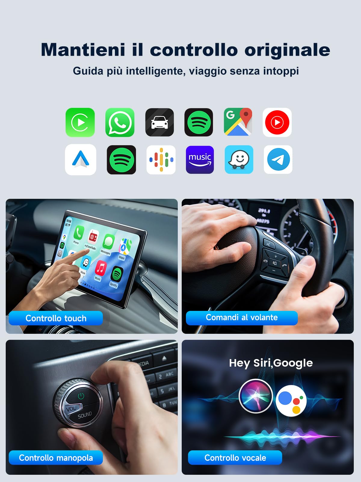 Carlinkit Mini Ultra Adattatore Wireless CarPlay & Android Auto, Converti il Sistema di Fabbrica da Cablato a Wireless, Connessione Rapida USB-A/USB-C per iOS 10+ & Android 11+, Plug & Play, Aggiornam